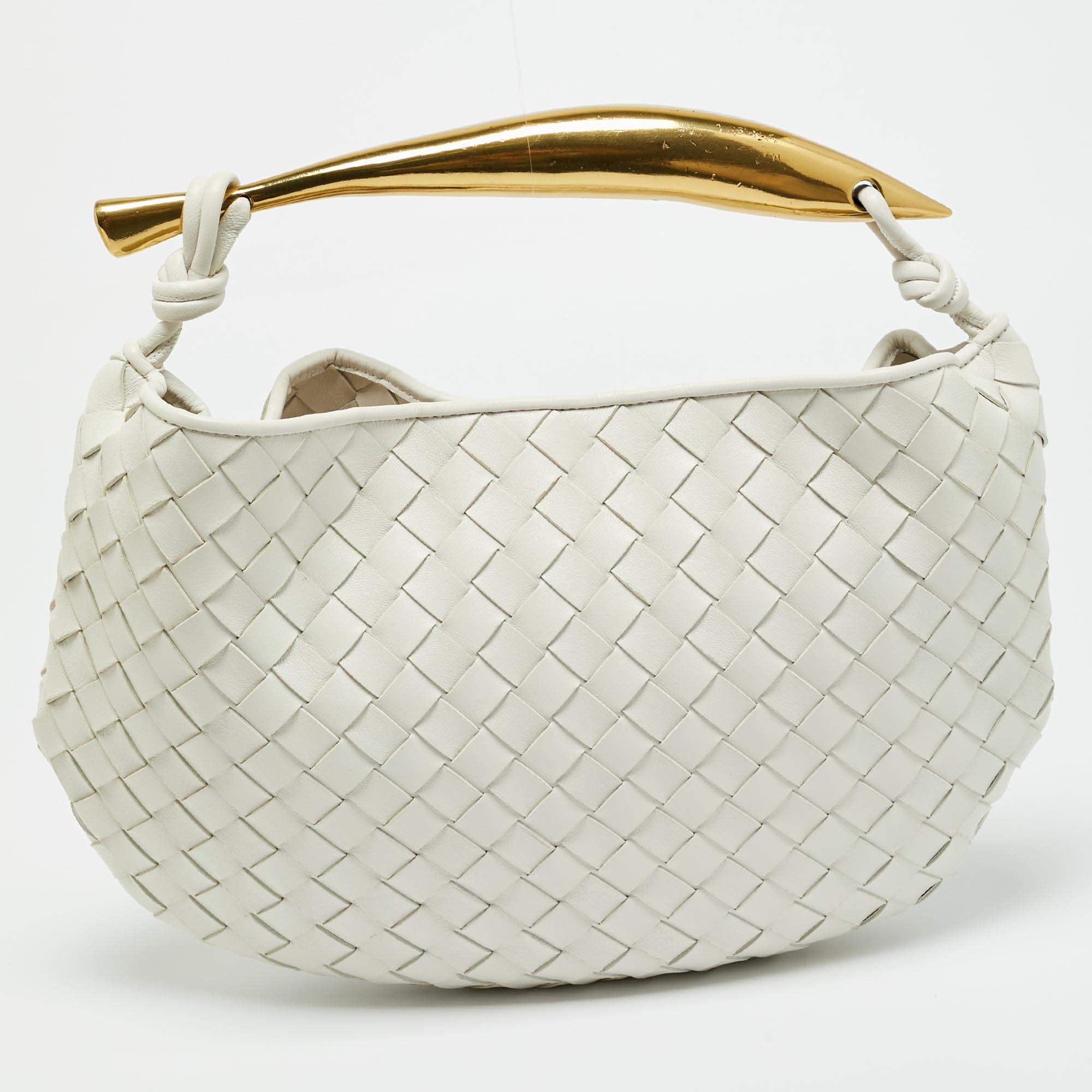 Pre Owned Bottega Veneta Sardine White Intrecciato Leather Hobo