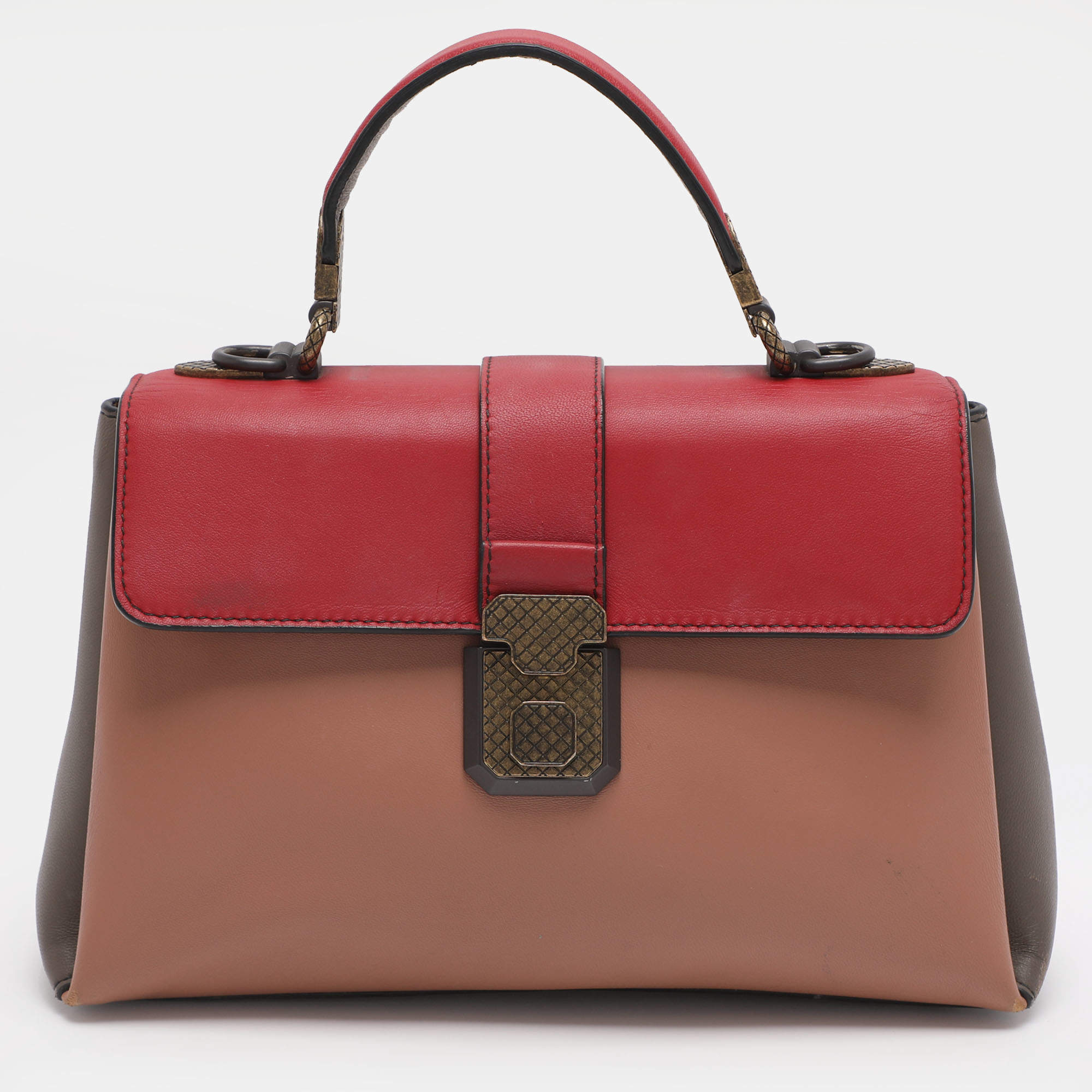 Pre Owned حقيبة بوتيغا فينيتا يد علوية بيازا صغيرة جلد متعددة الألوان