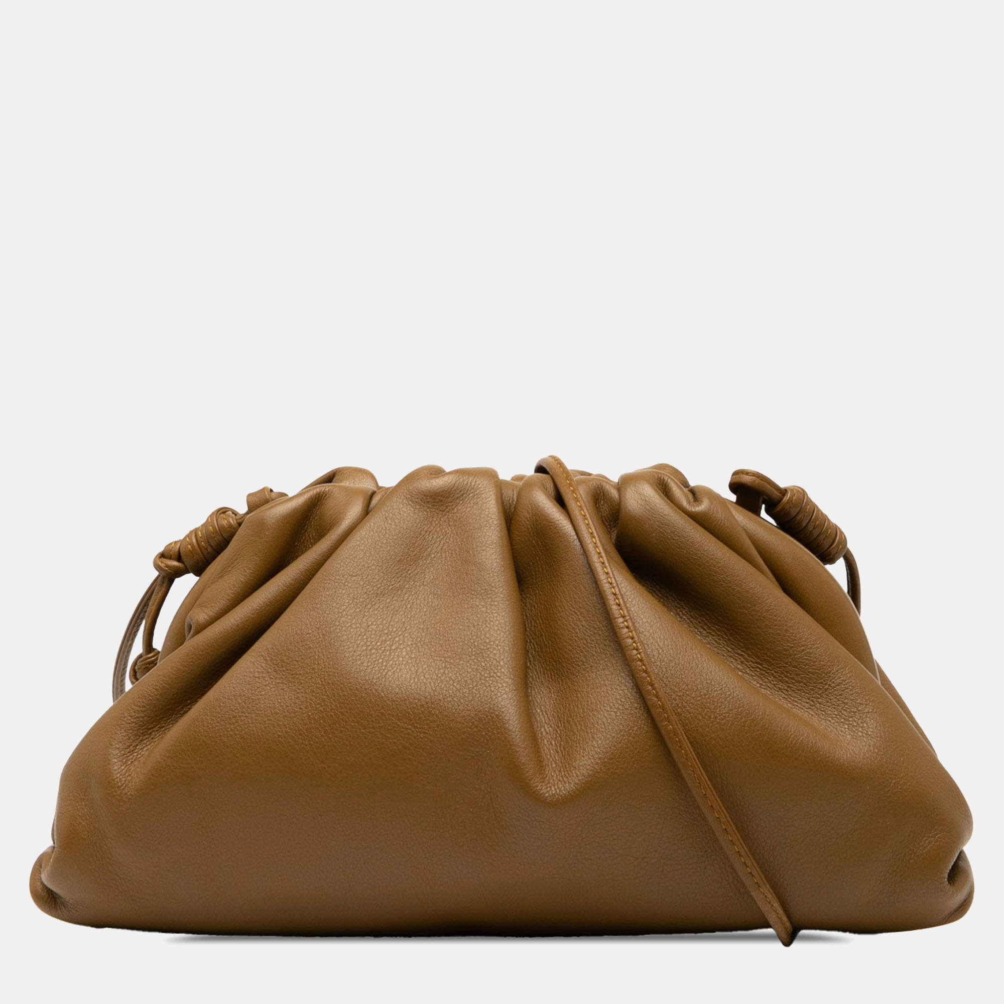 Pre Owned Bottega Veneta Brown Lambskin The Mini Pouch Crossbody