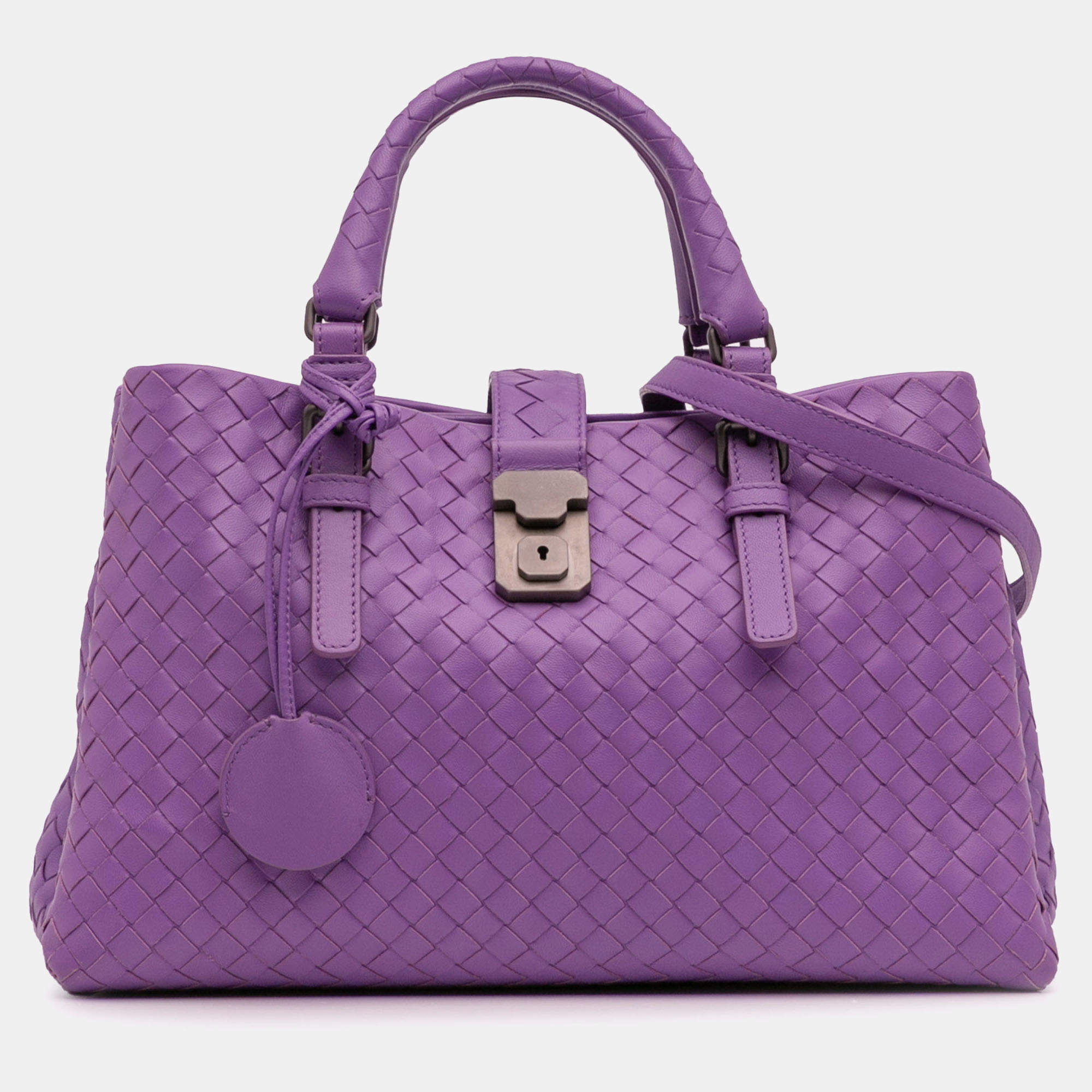 Pre Owned Bottega Veneta Purple Leather Small Nappa Intrecciato Roma Satchel