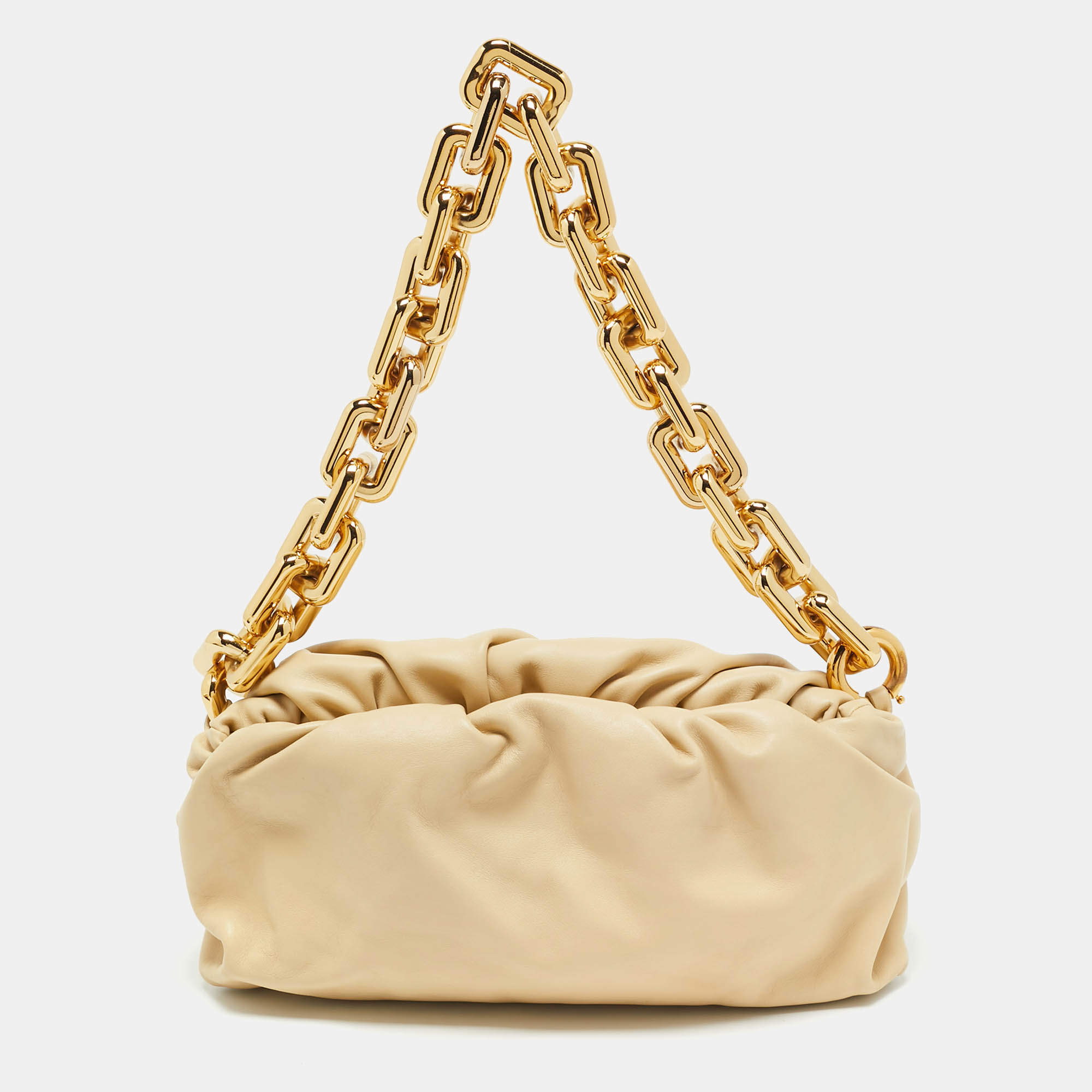 Pre Owned Bottega Veneta The Chain Pouch Beige Leather Bag