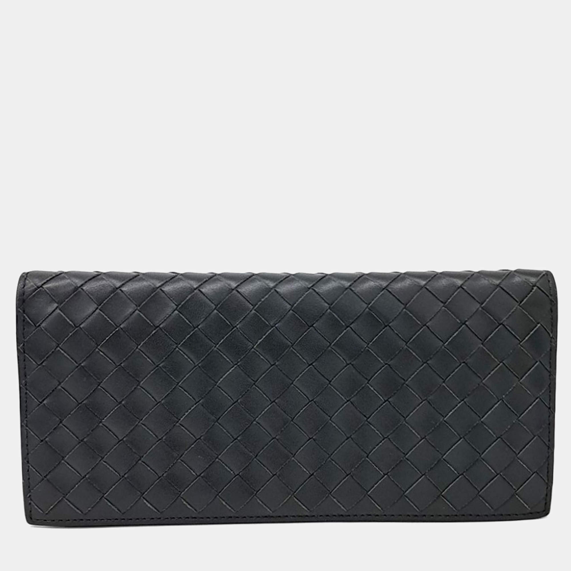 مملوكة مسبقًا Bottega Veneta Grey Leather Mesh Long Wallet