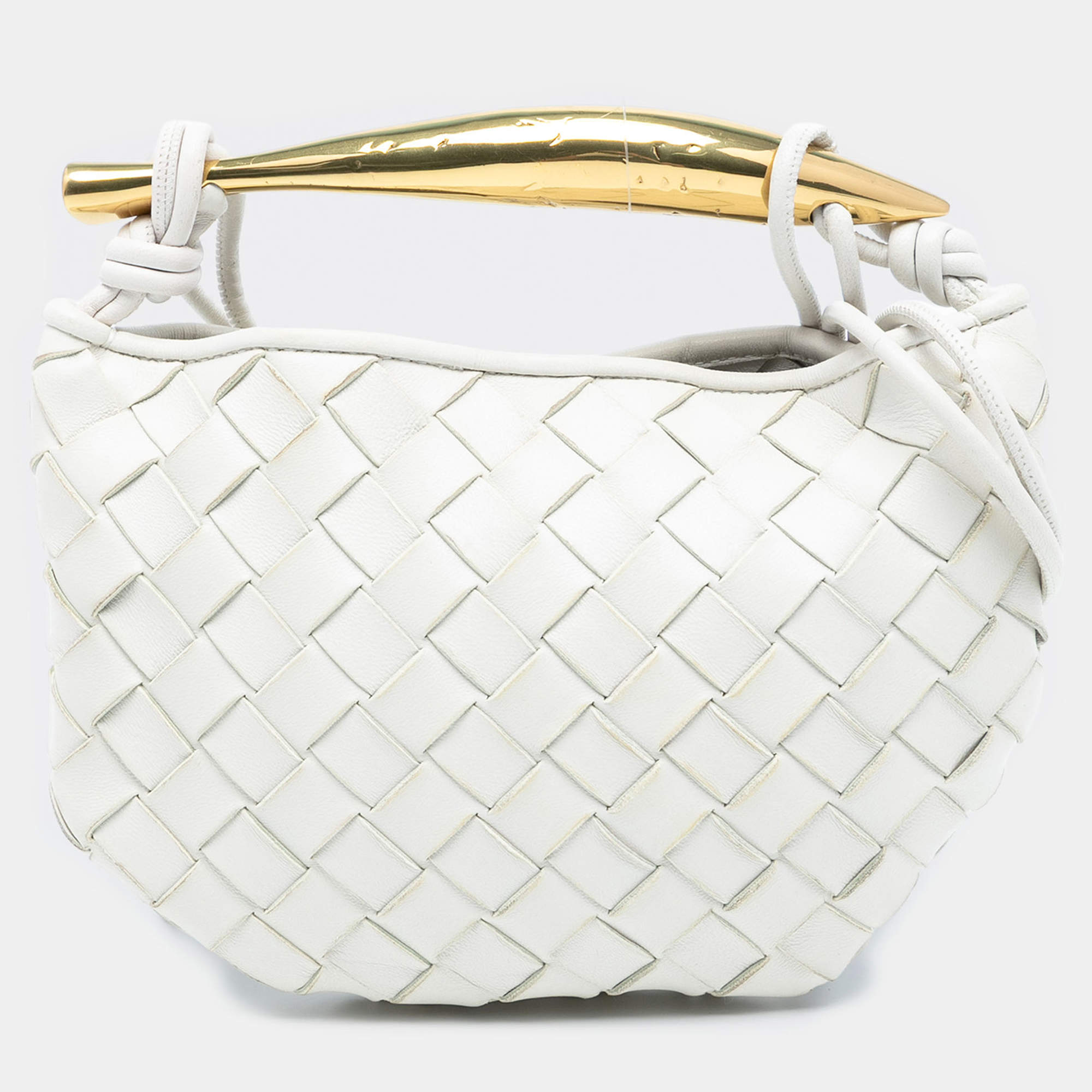 Pre Owned Bottega Veneta White Baby Lambskin Intrecciato Sardine
