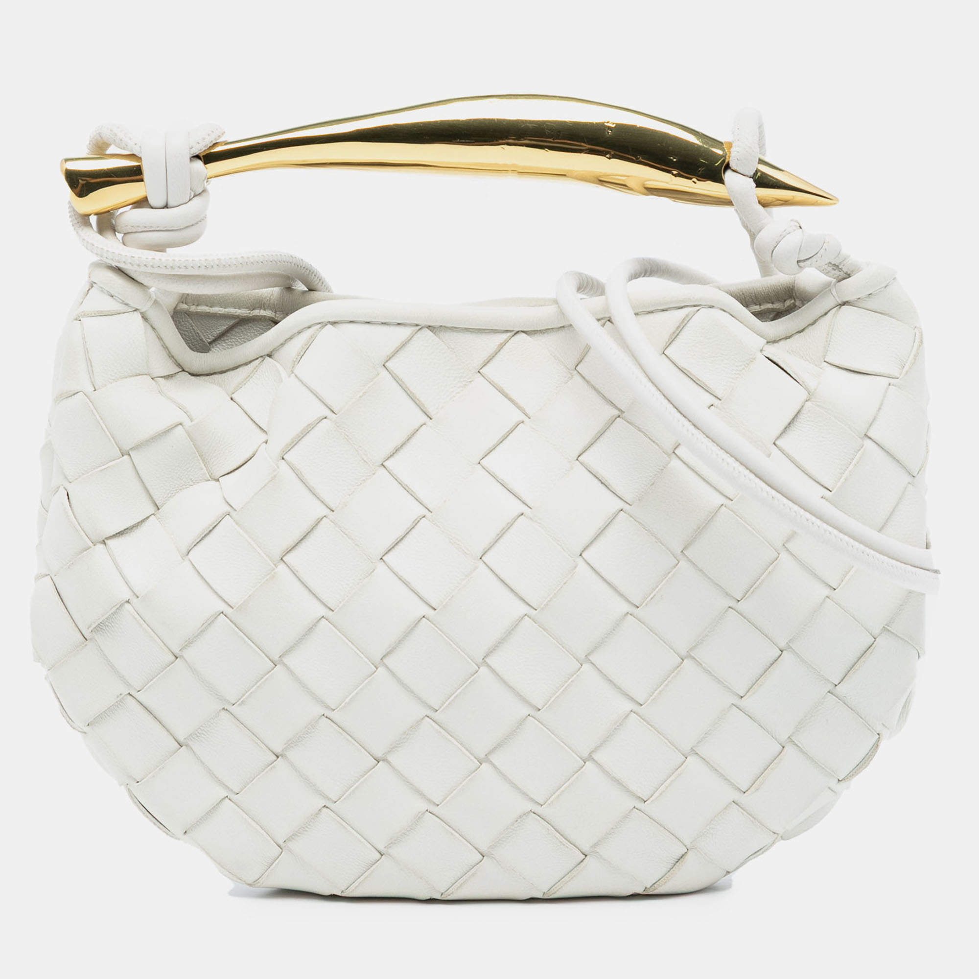 مملوكة مسبقًا Bottega Veneta White Baby Lambskin Intrecciato Sardine