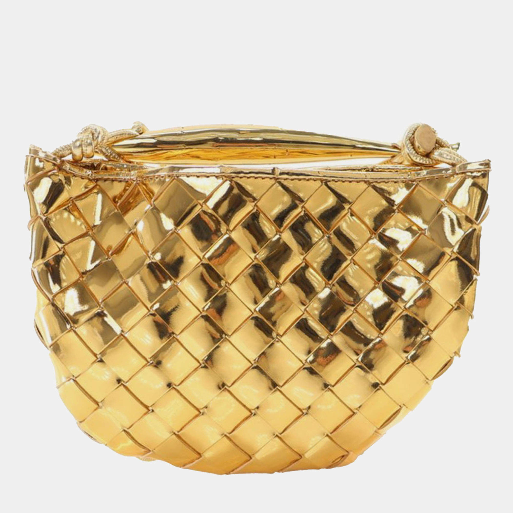 Pre Owned Bottega Veneta Gold Baby Metallic Lambskin Intrecciato Sardine