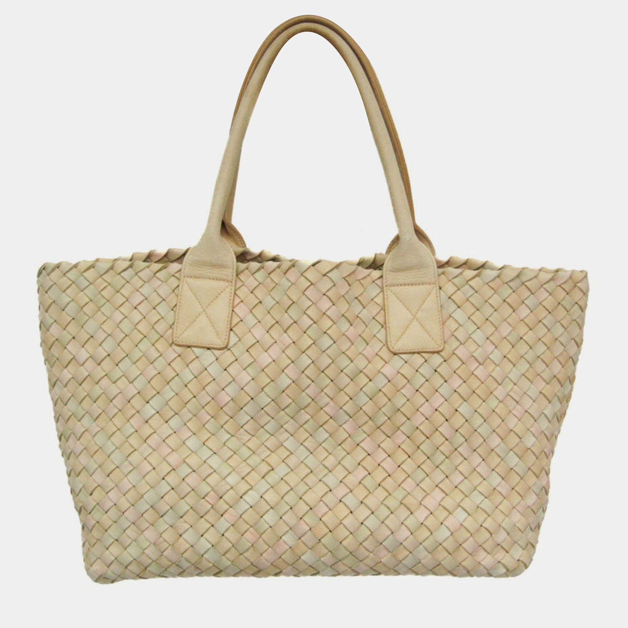 مملوكة مسبقًا Bottega Veneta Intrecciato Cabas PM Leather Tote Bag Cream