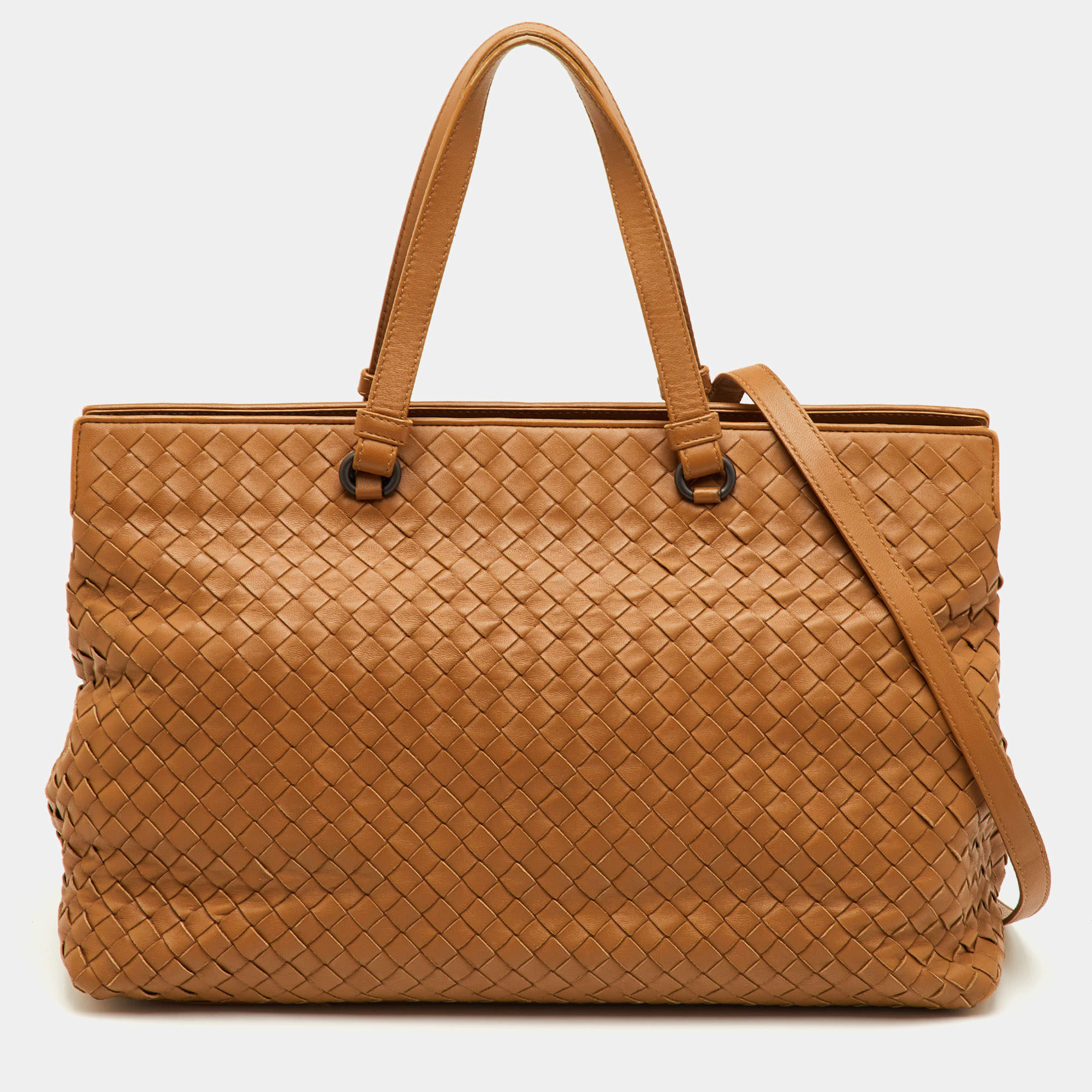 Pre Owned Bottega Veneta Brick Brown Intrecciato Leather Tote