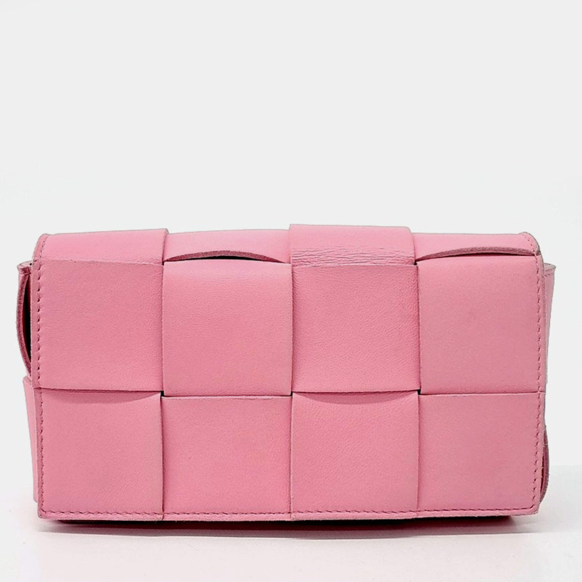 Pre Owned Bottega Veneta Pink Leather Cassette Belt Bag