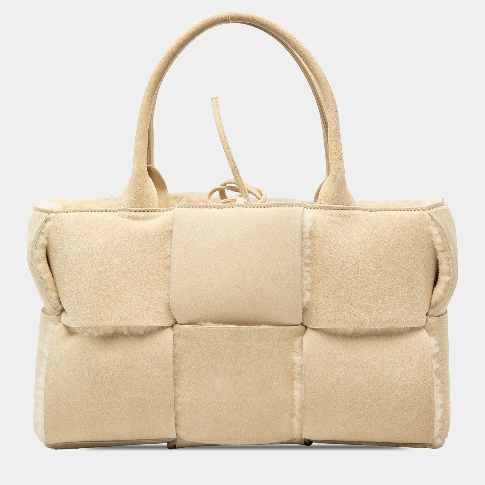 مملوكة مسبقًا حقيبة يد توت بوتيغا فينيتا كبيرة قوس إنتريشياتو شمواة صغيرة وشيرلينغ بنية اللون