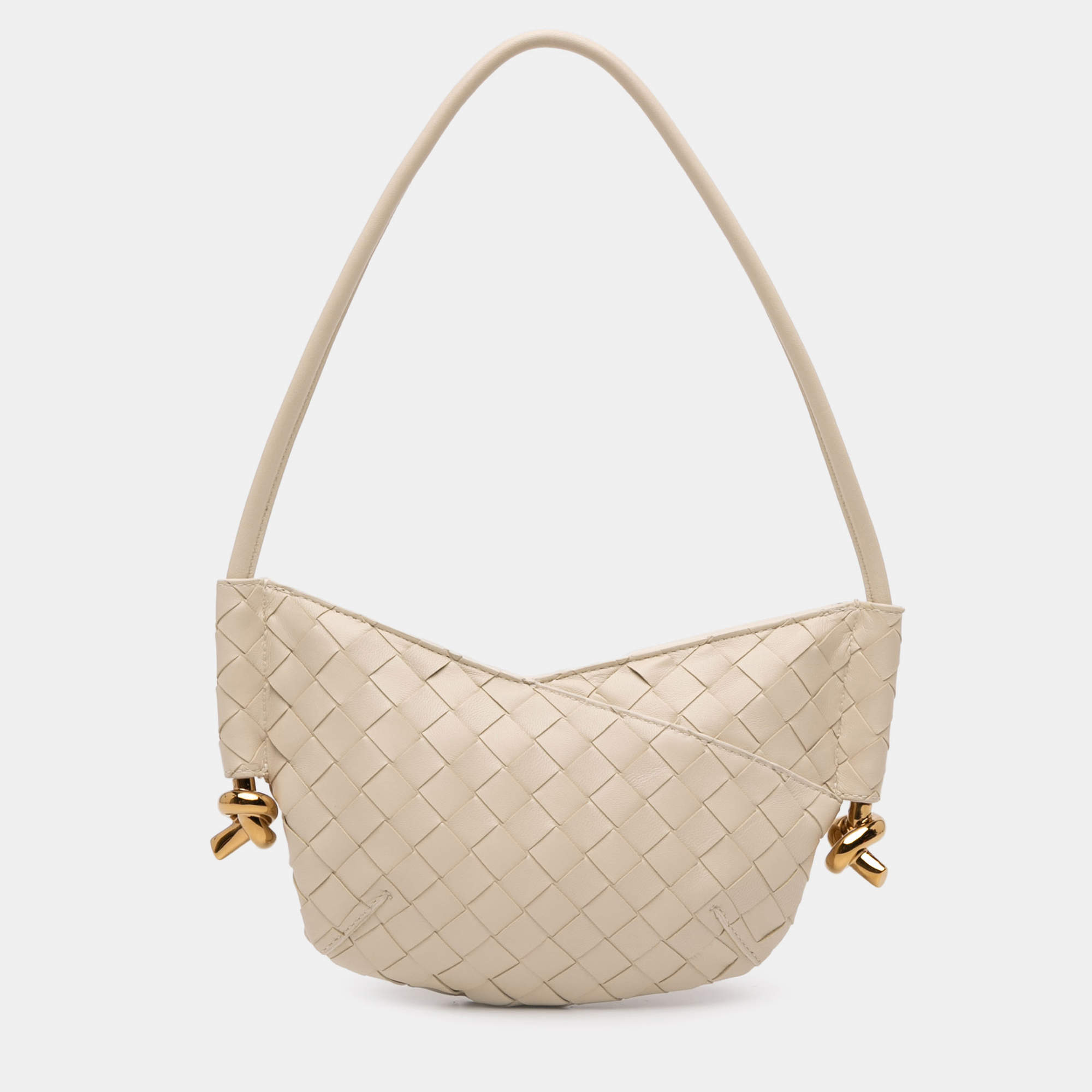 مملوكة مسبقًا حقيبة كتف بوتيغا فينيتا سولستيس جلد حمل صغير أبيض منسوج