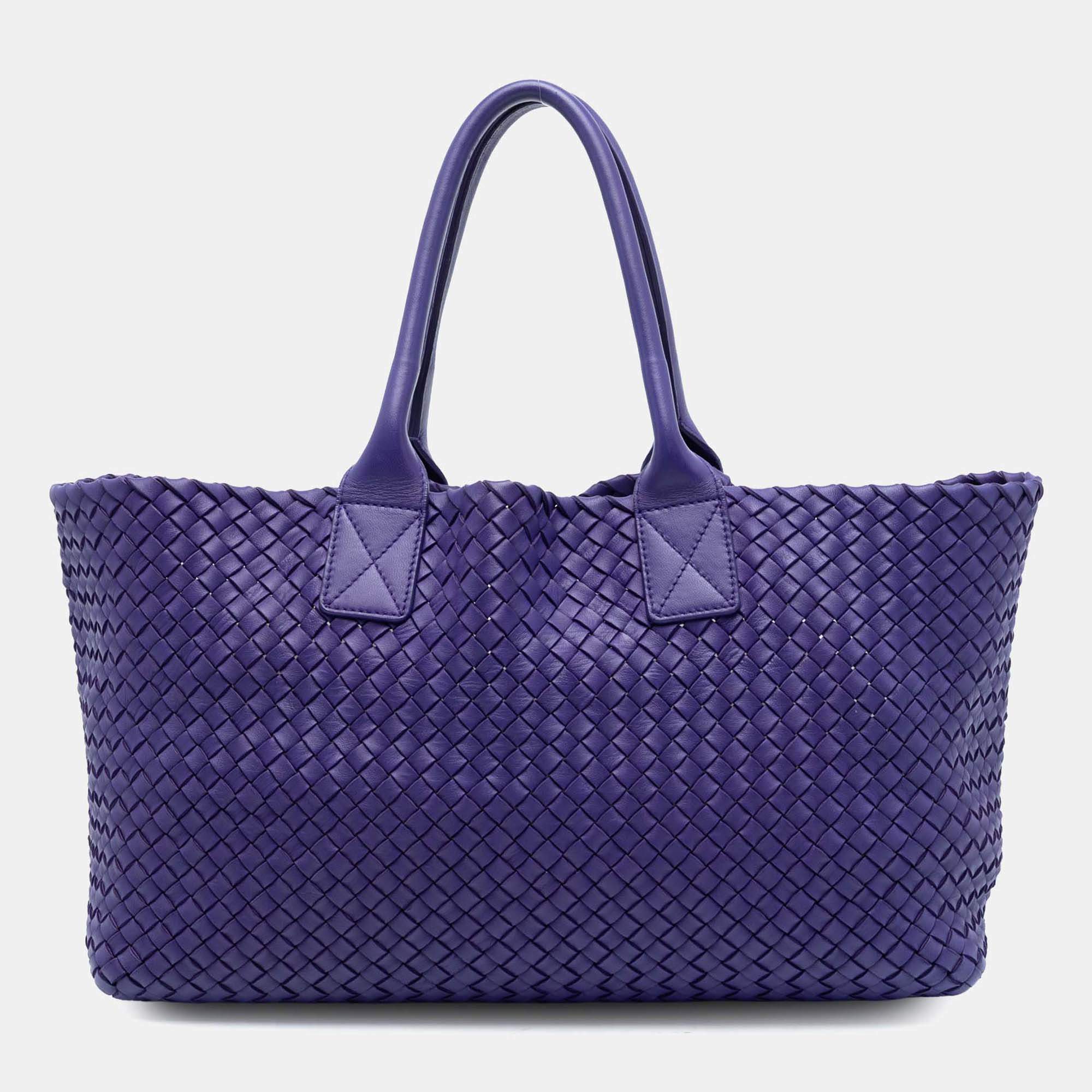 Pre Owned حقيبة يد بوتيغا فينيتا كابات إنتريتشو أرجواني جلد الضأن متوسطة