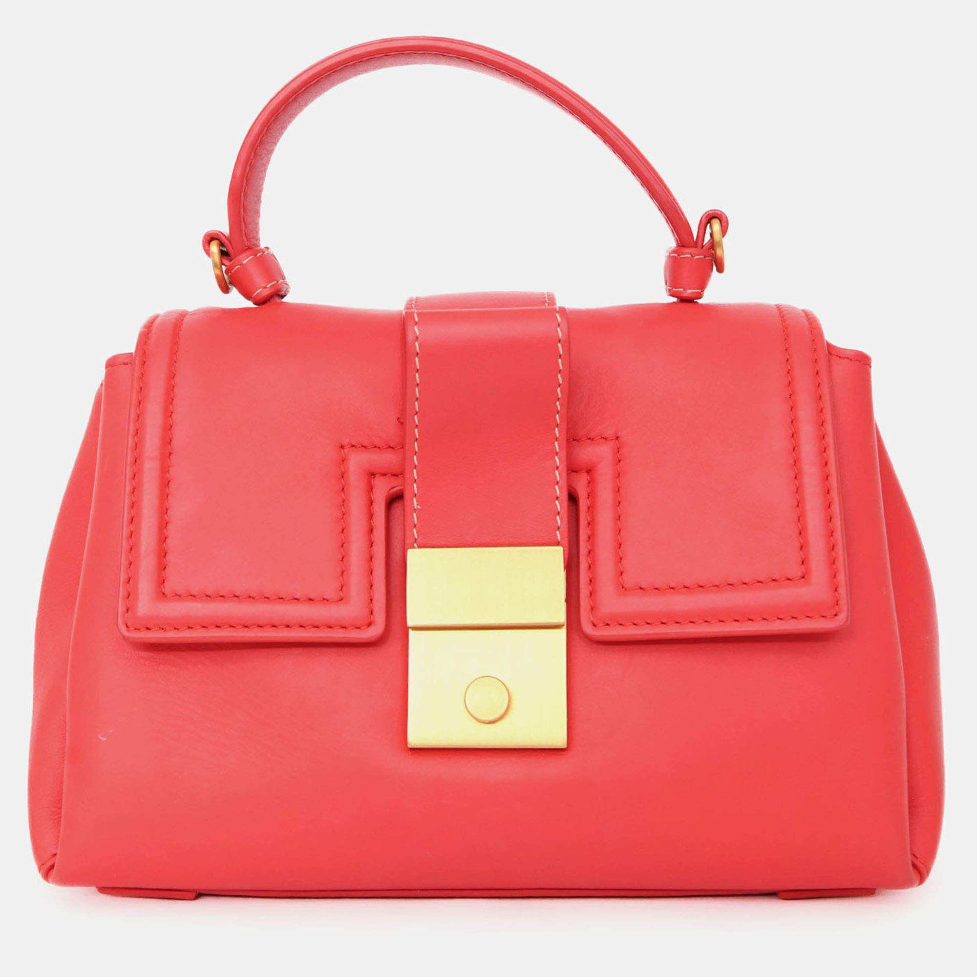 Pre Owned Bottega Veneta Red Intrecciato Leather Piazza Top Handle Bag with Strap