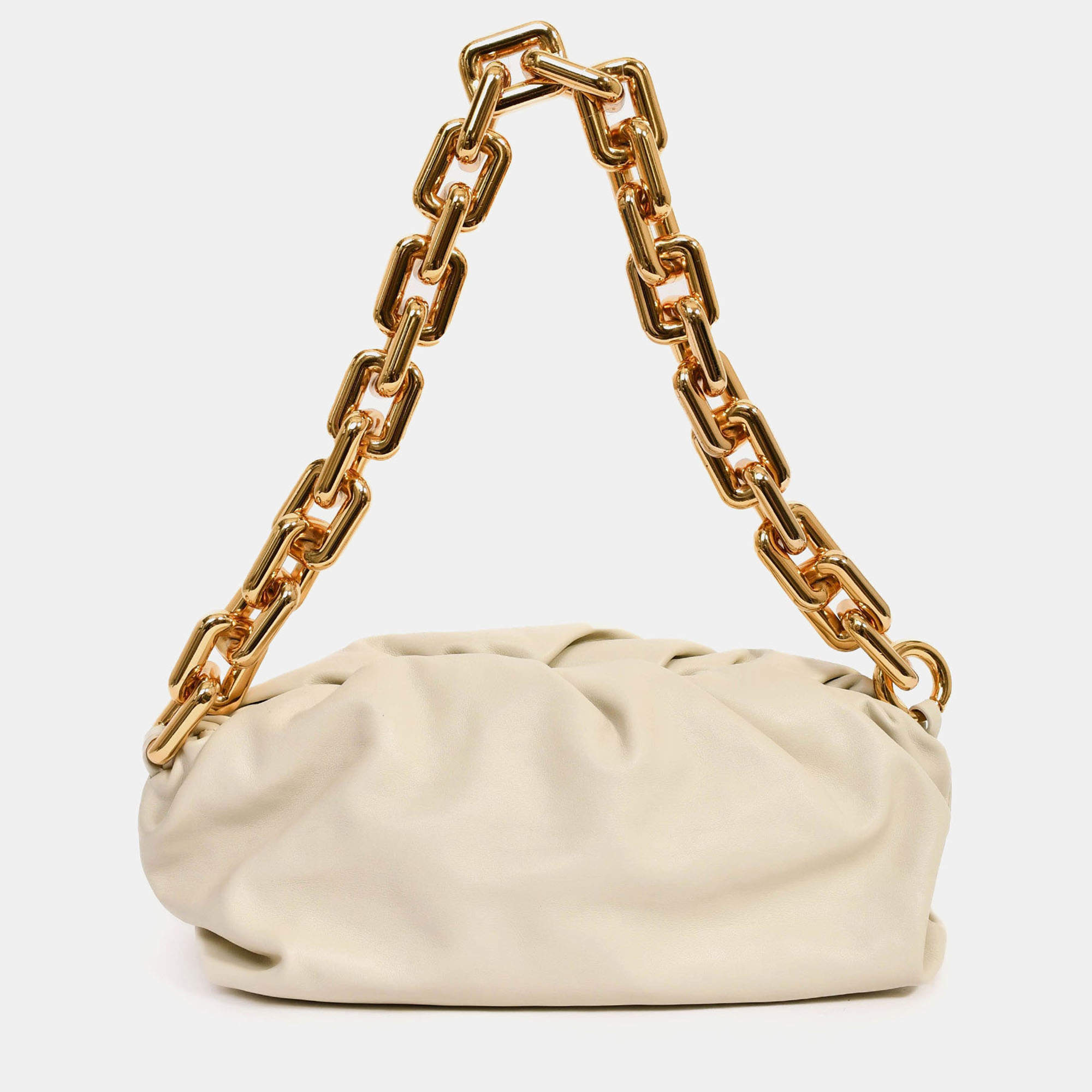 Pre Owned Bottega Veneta Beige Chain Pouch Bag