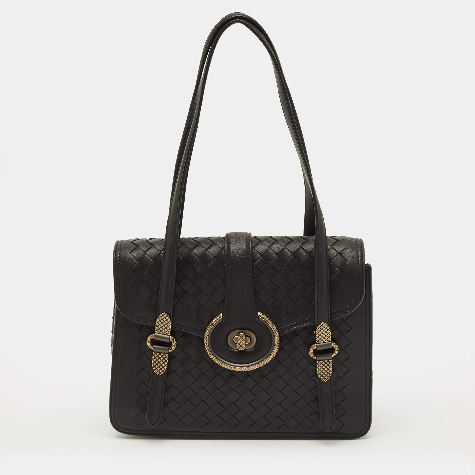 مملوكة مسبقًا Bottega Venetta Mezzaluna Black Intrecciato Leather Bag