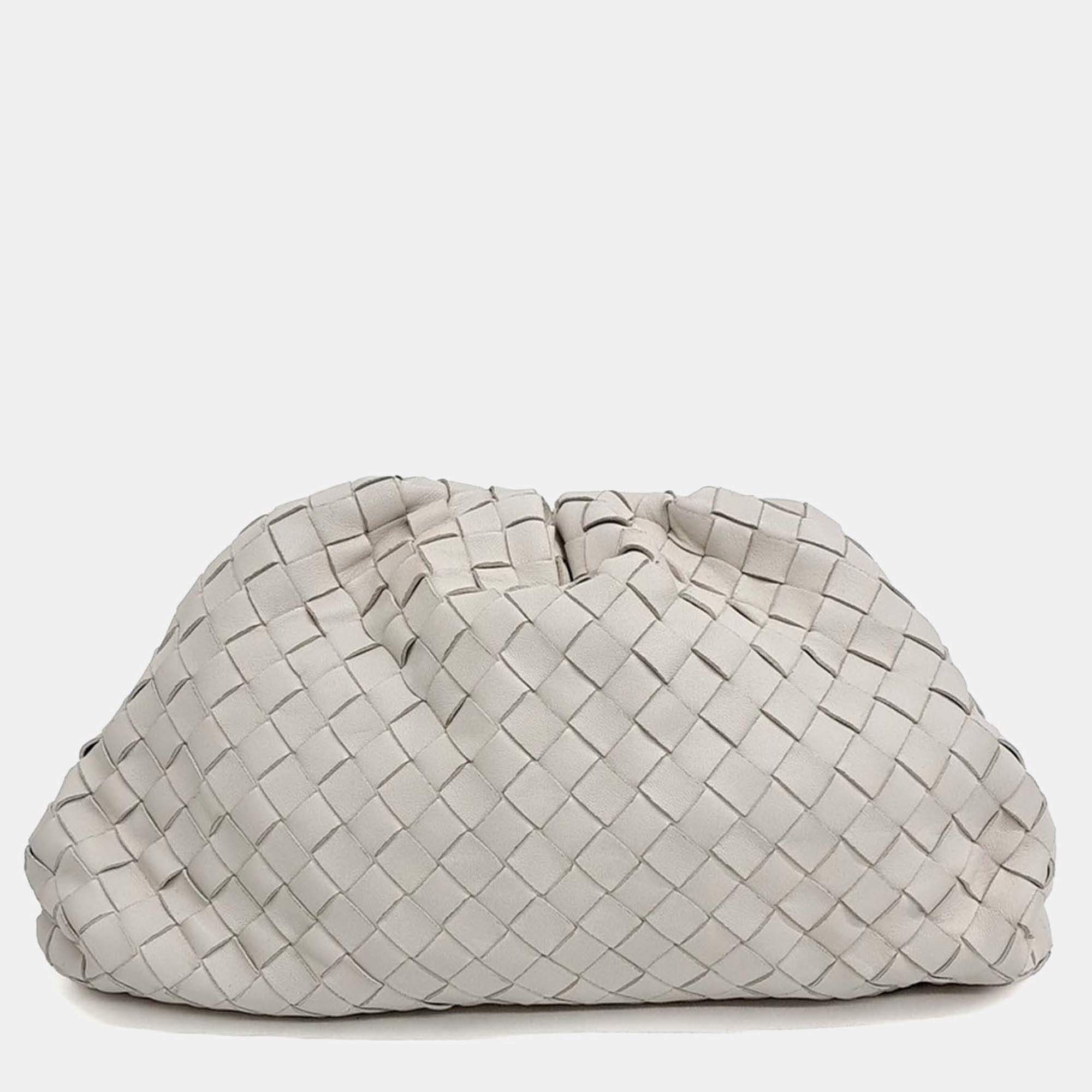 Pre Owned Bottega Veneta Beige Leather Mesh Butter Calf Pouch