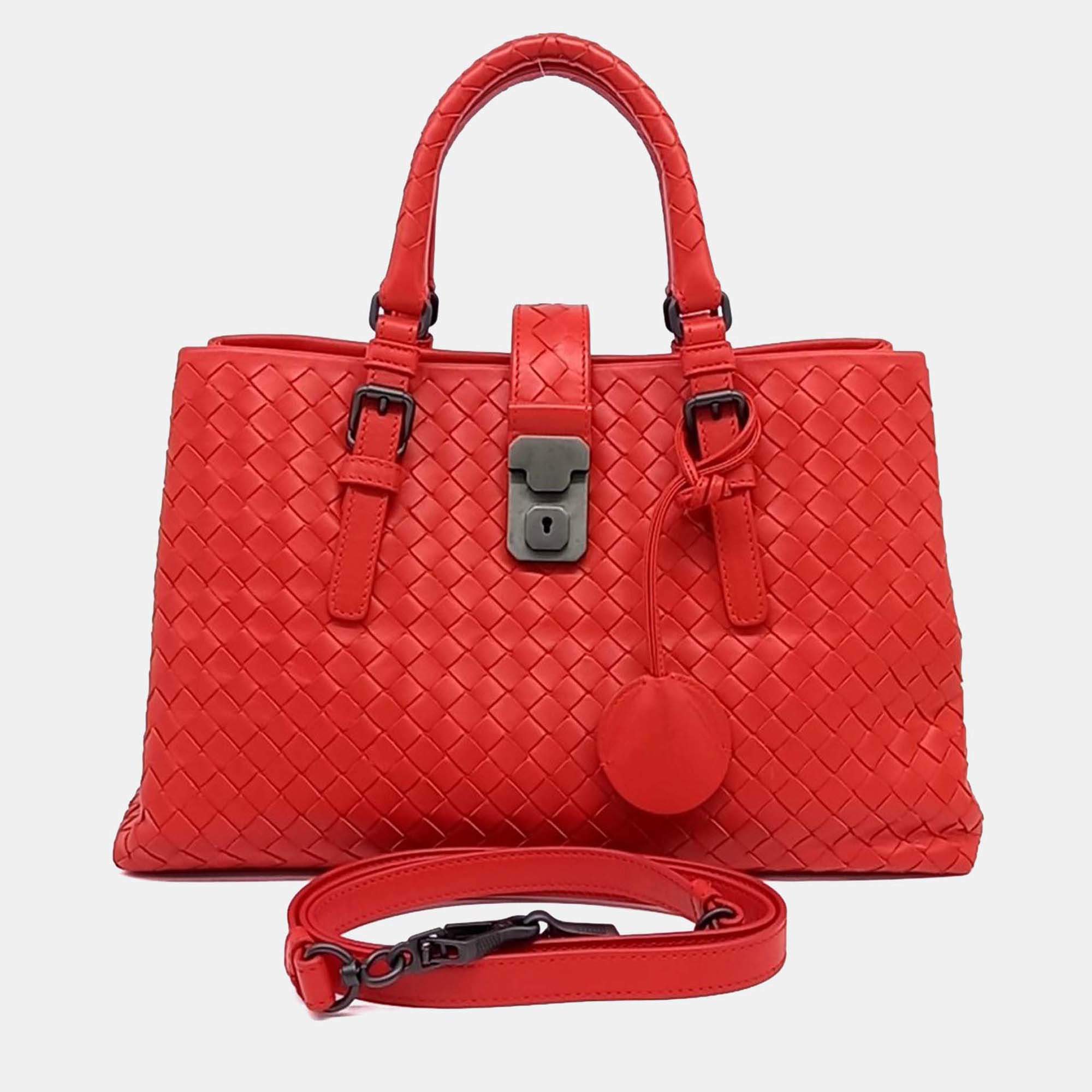 مملوكة مسبقًا Bottega Veneta Red Leather Mesh Roma Bag