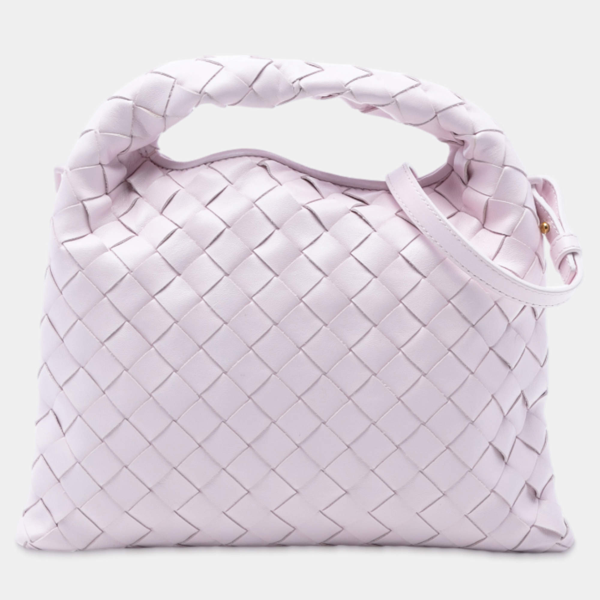 Pre Owned Bottega Veneta Pink Mini Calfskin Intrecciato Hop Satchel
