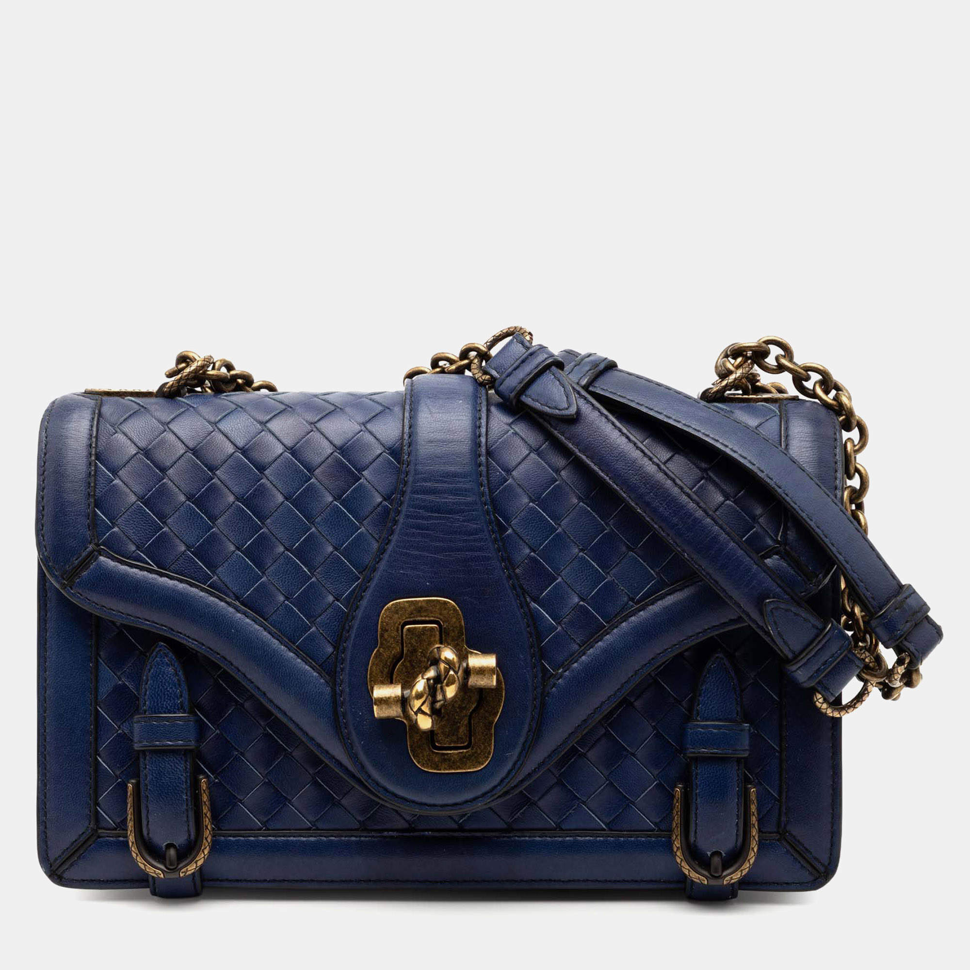 مملوكة مسبقًا Bottega Veneta Blue Nappa Intrecciato City Knot Shoulder Bag
