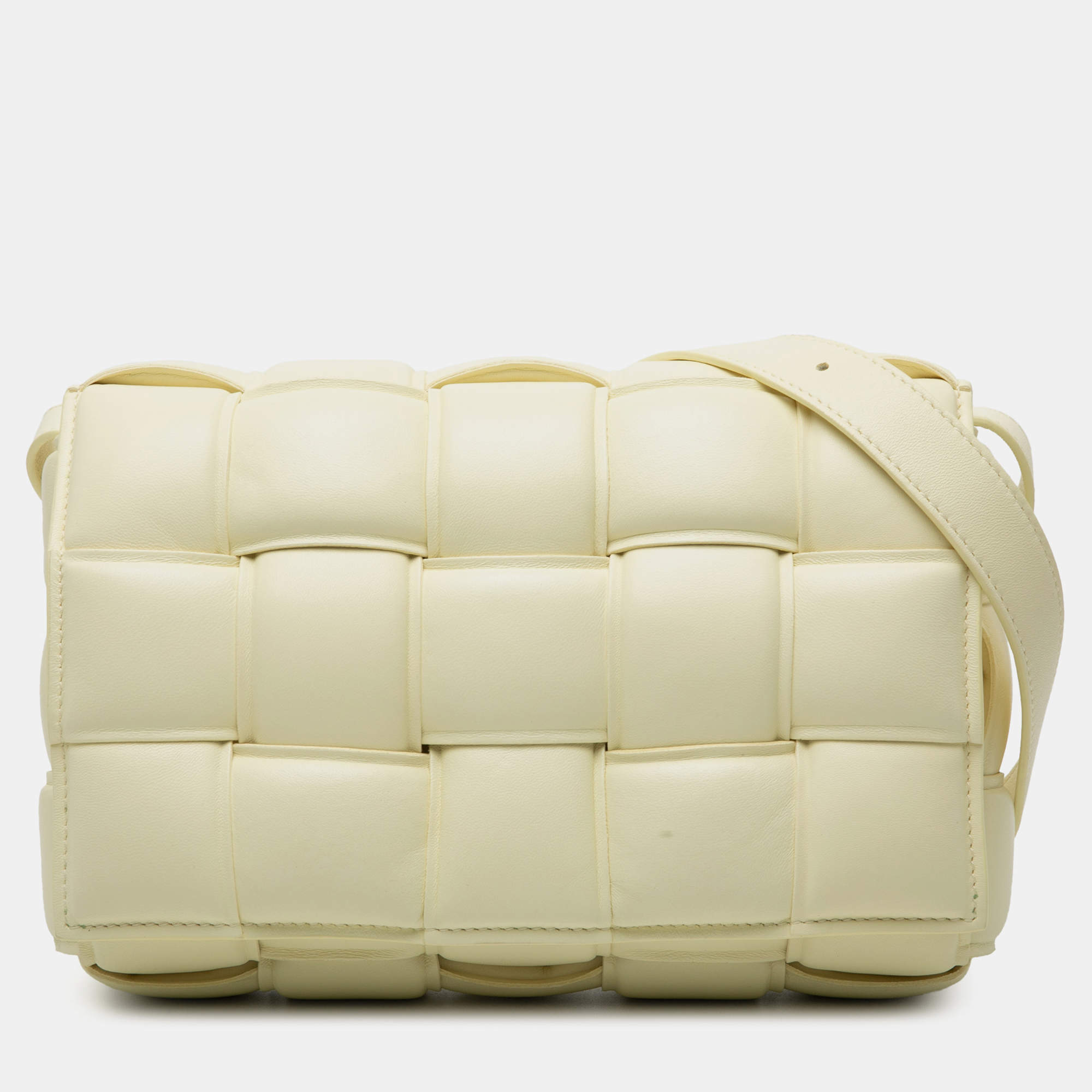 Pre Owned Bottega Veneta Yellow Nappa Intrecciato Padded Cassette Crossbody