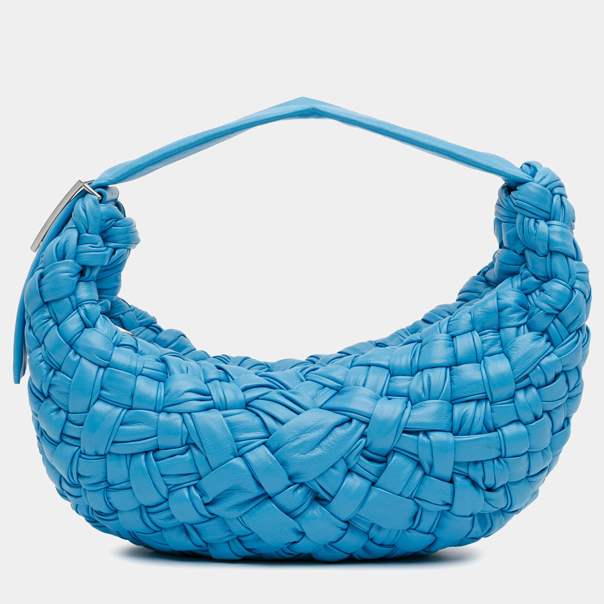 Pre Owned Bottega Veneta Blue Paper Calfskin Intrecciato Banana Hobo Bag