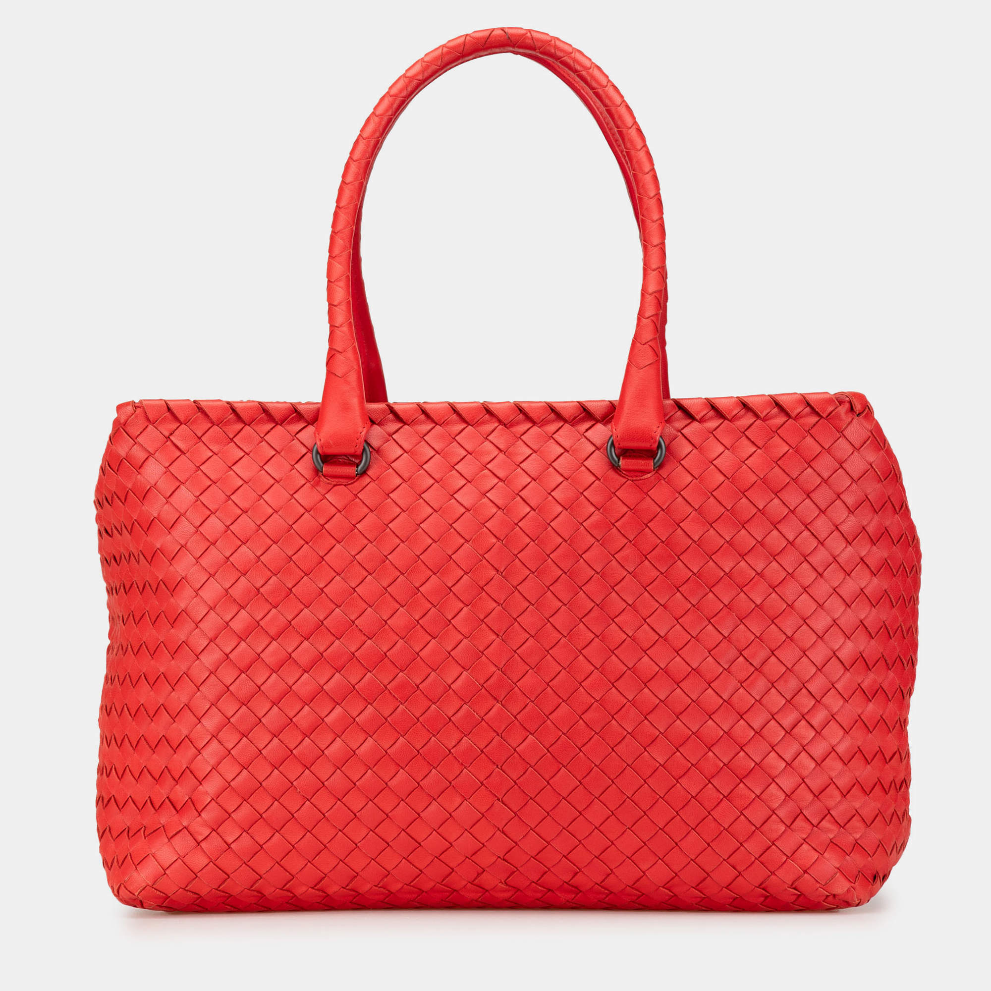 Pre Owned Bottega Veneta Red Nappa Intrecciato Brick Tote