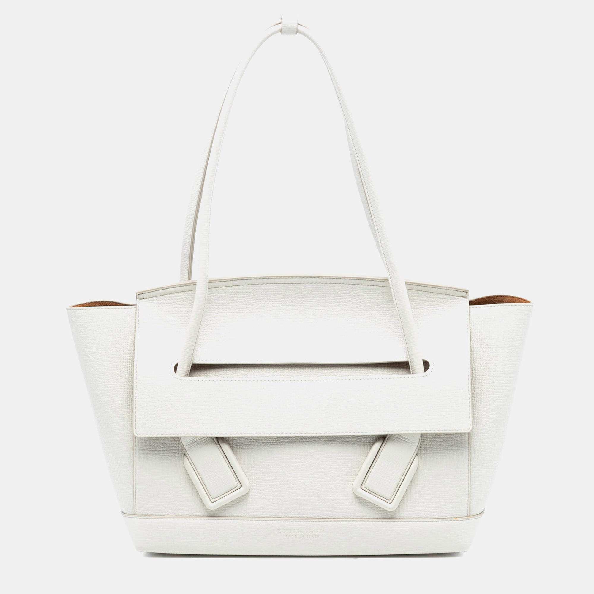 Pre Owned Bottega Veneta White Medium French Calfskin The Arco Tote