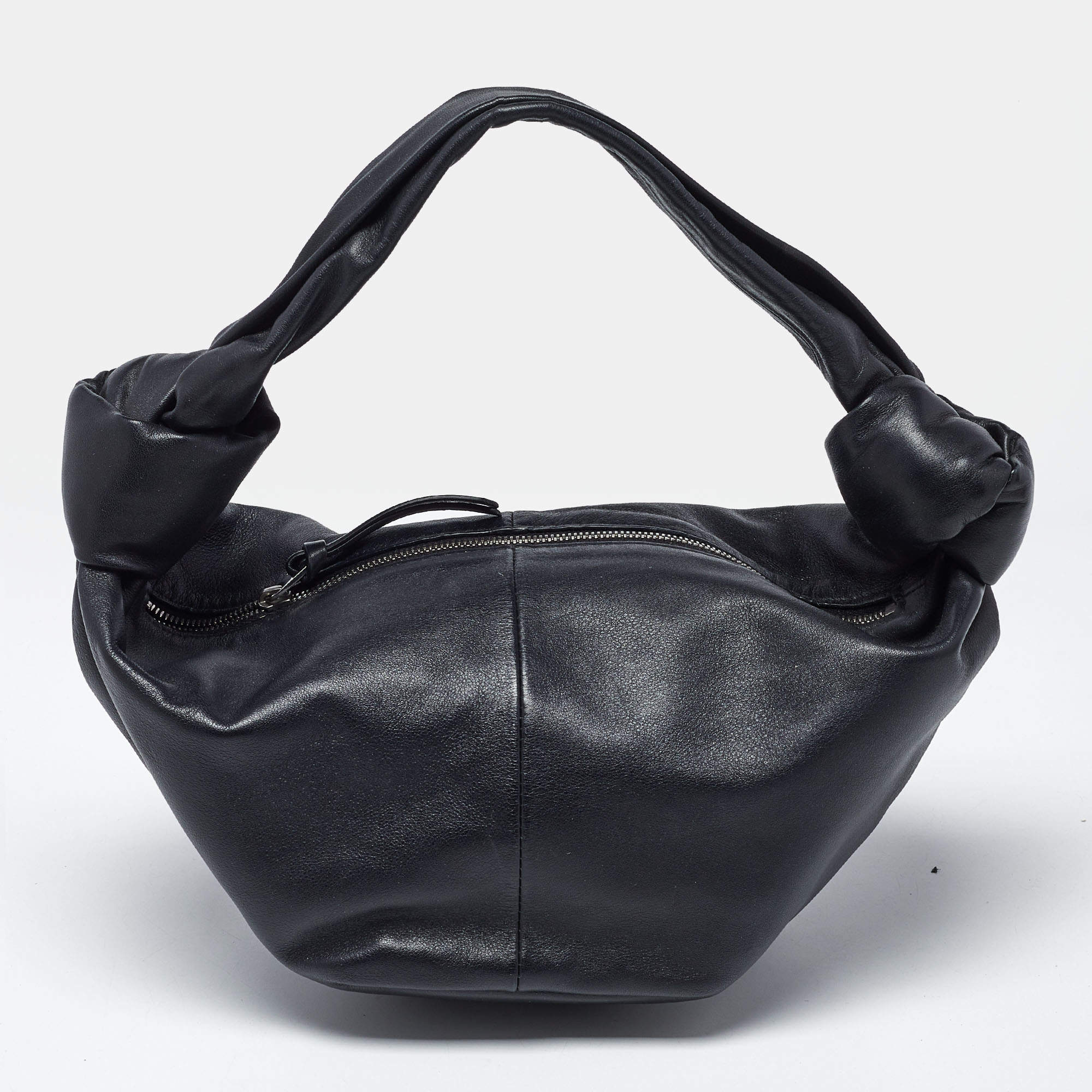 Pre Owned Bottega Veneta Double Knot Mini Black Leather Hobo