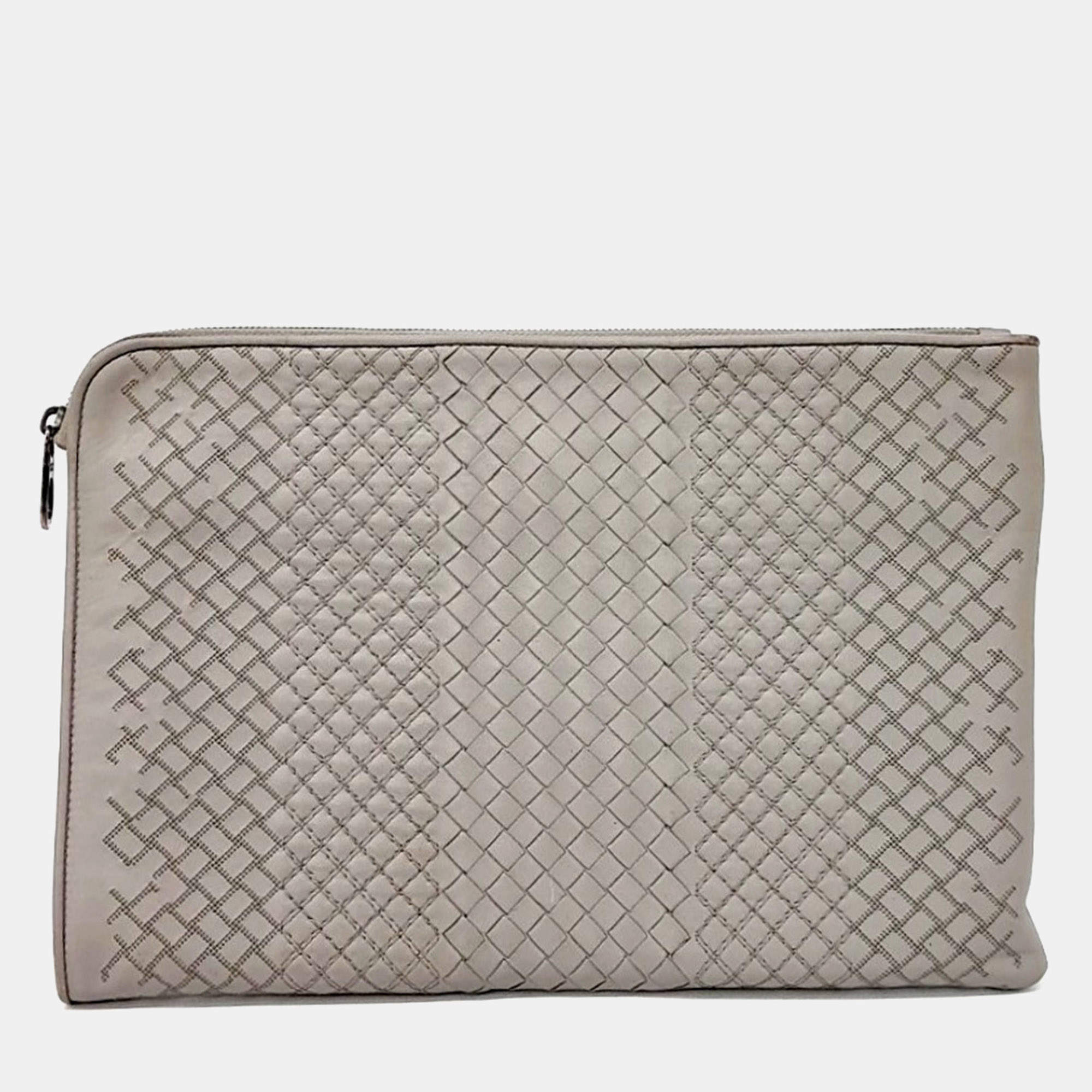 Pre Owned Bottega Veneta Grey Leather clutch