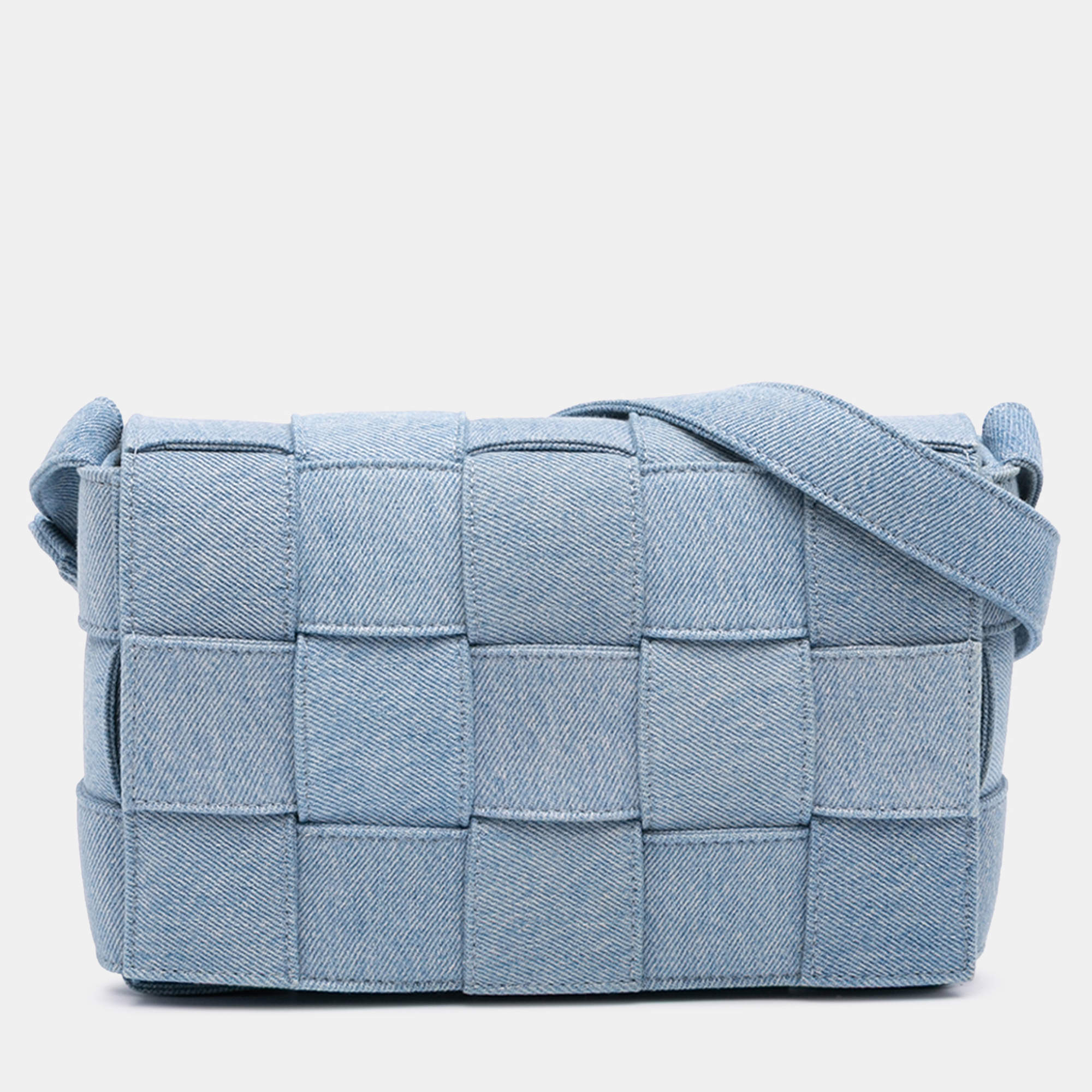 Pre Owned Bottega Veneta Blue Denim Intrecciato Cassette Crossbody