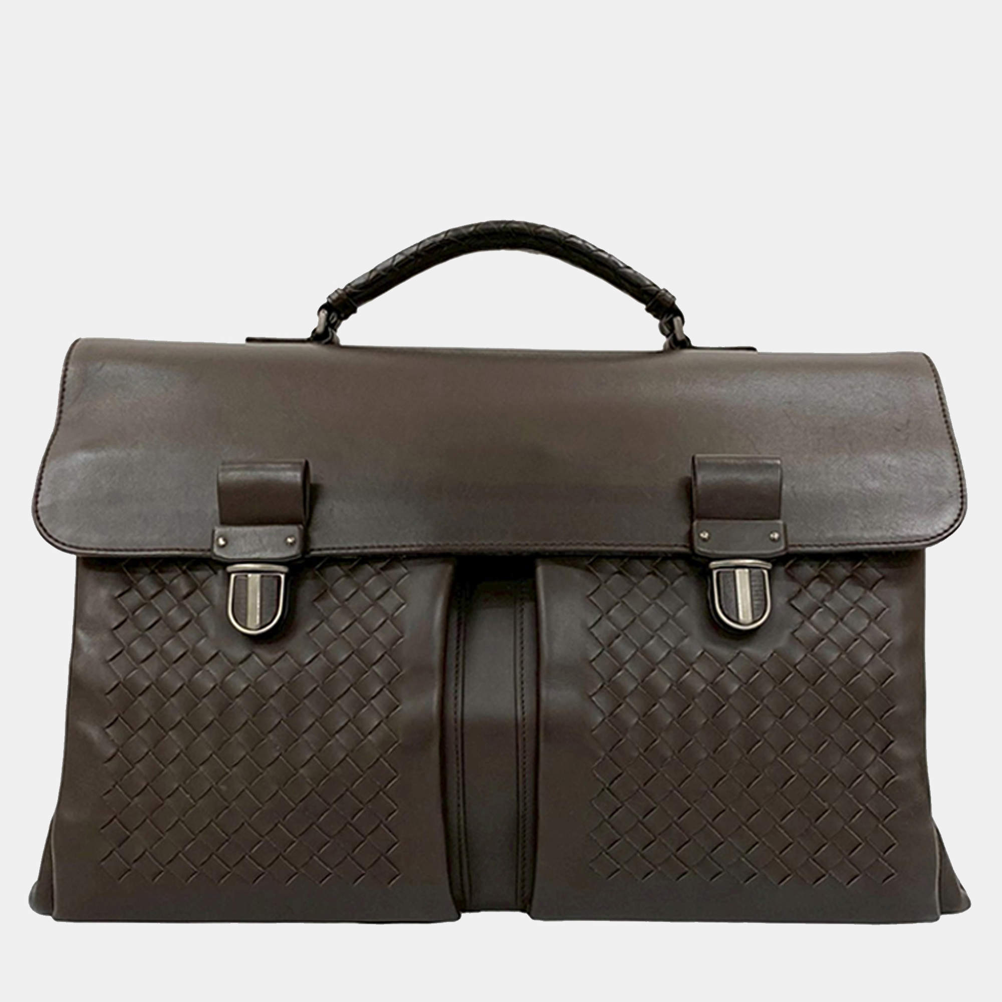 مملوكة مسبقًا Bottega Veneta Brown Intrecciato Trimmed Nappa Business Bag