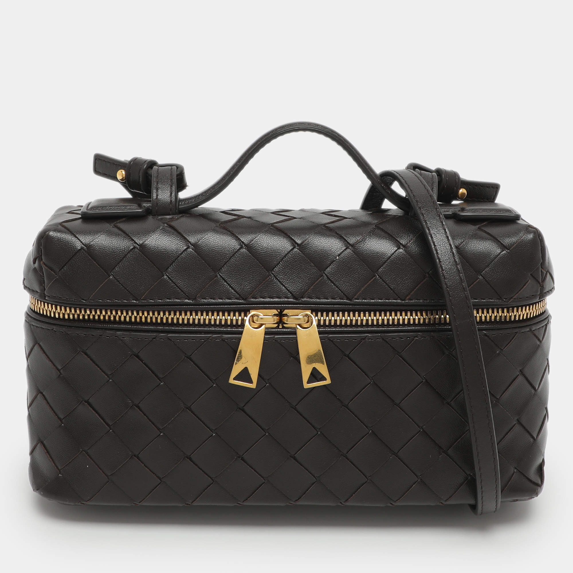 مملوكة مسبقًا Bottega Veneta Bang Bang Brown Intrecciato Leather Vanity Case