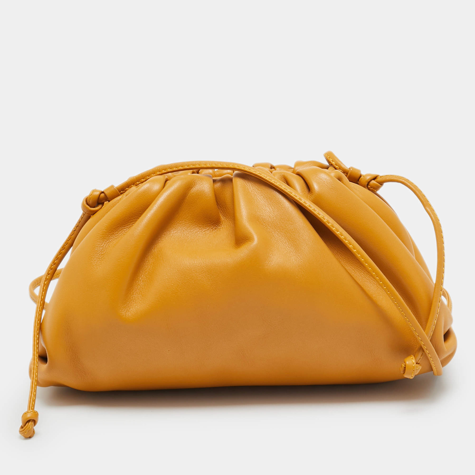 Pre Owned Bottega Veneta The Pouch Mini Tan Leather Bag