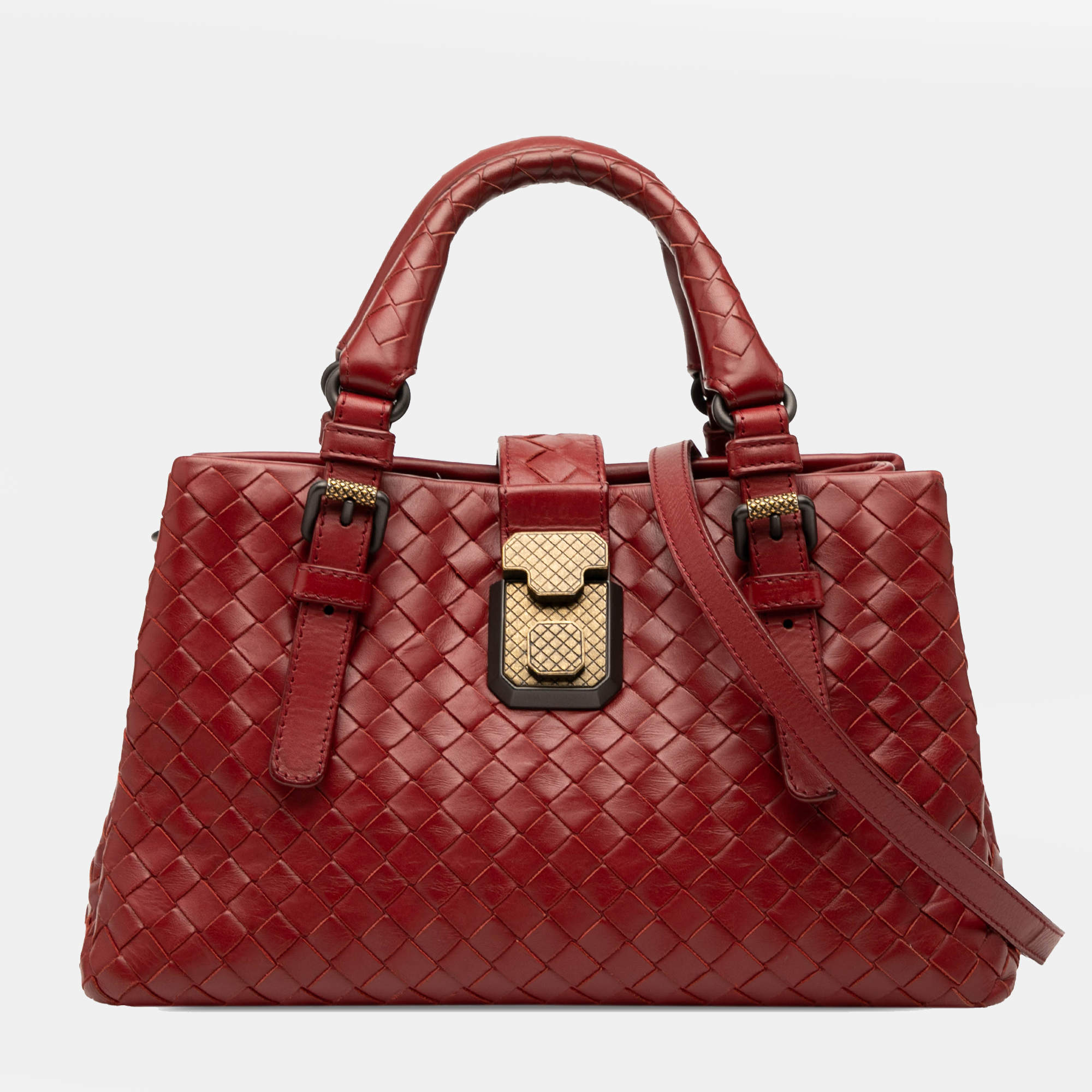 Pre Owned Bottega Veneta Red Mini Nappa Intrecciato Roma Satchel