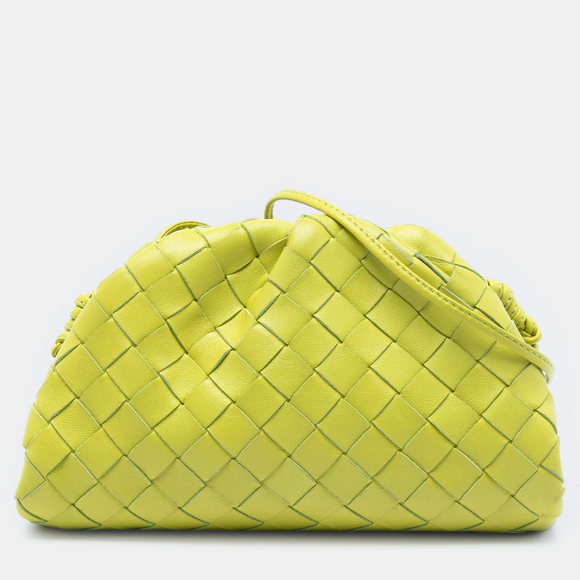 Pre Owned Bottega Veneta Yellow Nappa Intrecciato The Mini Pouch Crossbody