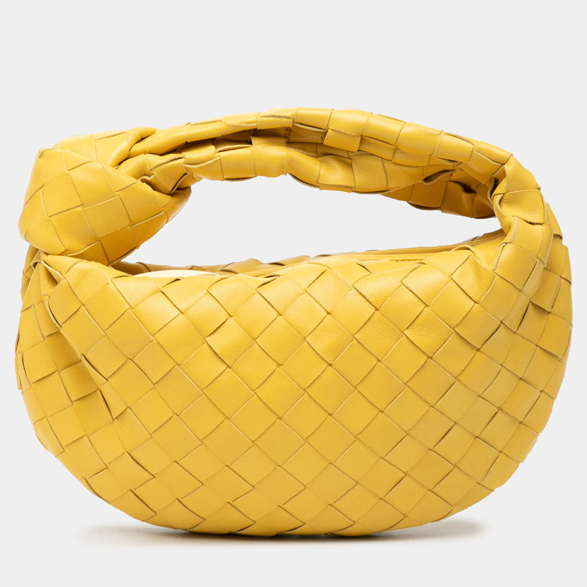 Pre Owned Bottega Veneta Yellow Mini Nappa Intrecciato Jodie