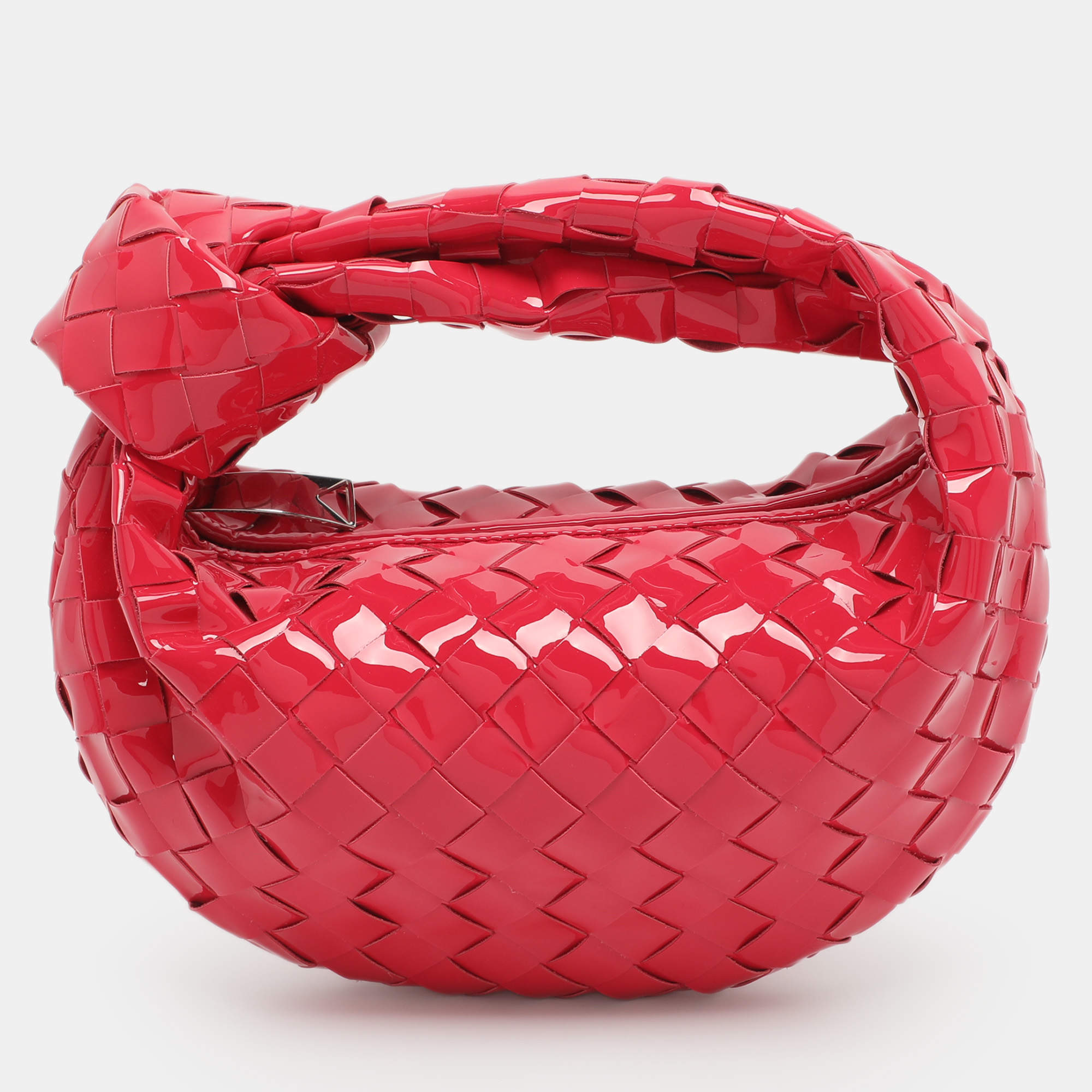 Pre Owned Bottega Veneta Jodie Mini Pink Intrecciato Patent Leather Hobo