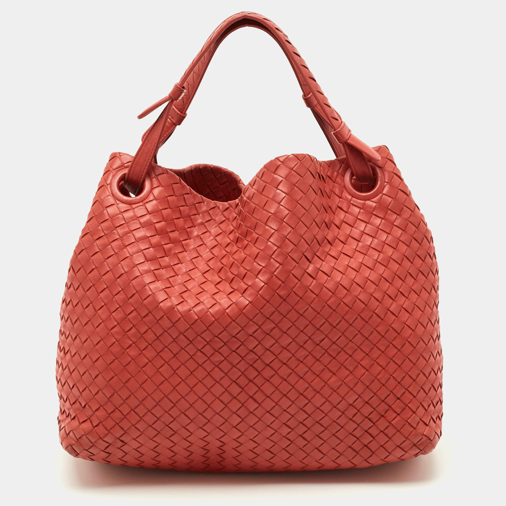 Pre Owned حقيبة يد بوتيغا فينيتا غاردا متوسطة جلد إنتريشياتو أحمر