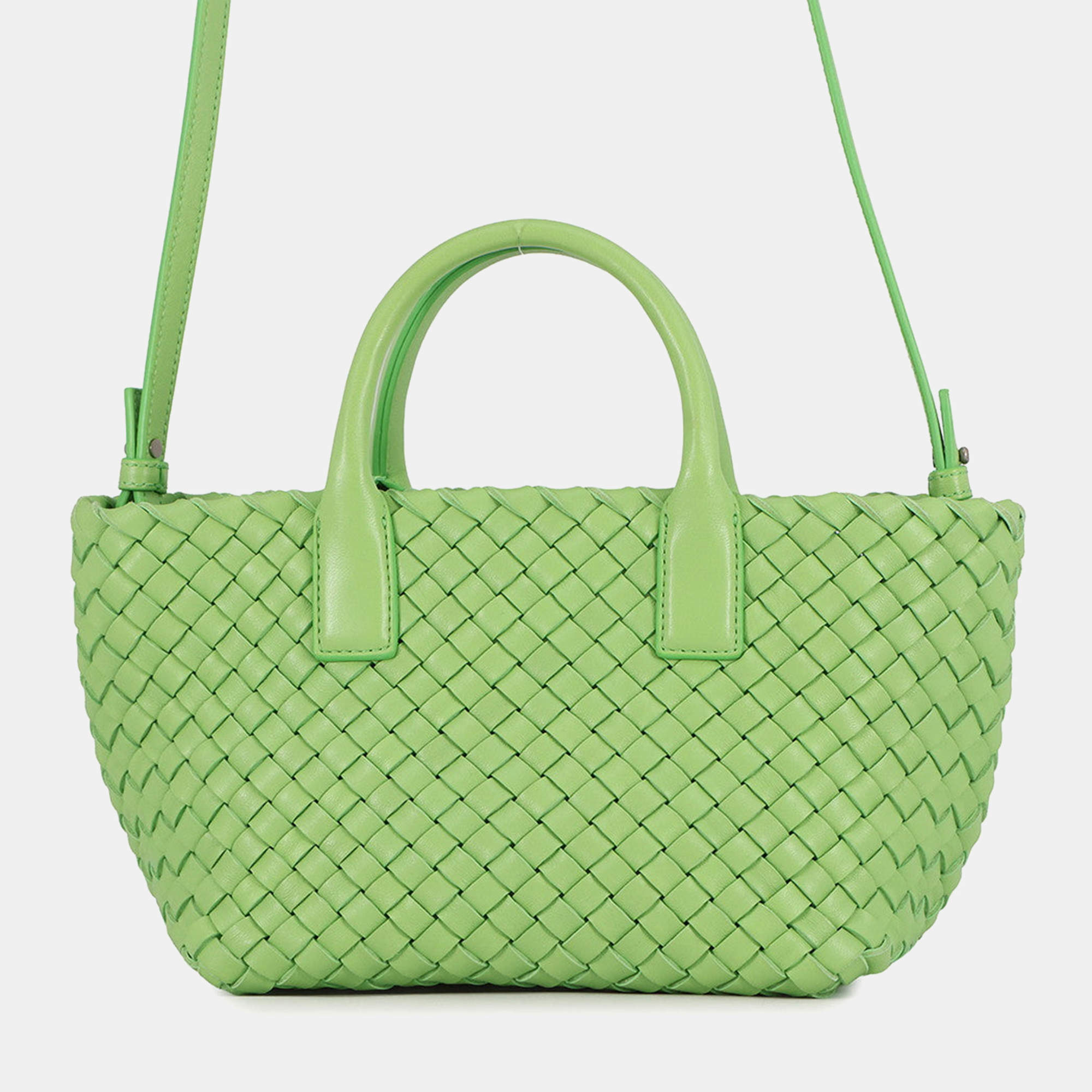 مملوكة مسبقًا Bottega Veneta Intrecciato Mini Cabas 2Waybag Green Lambskin