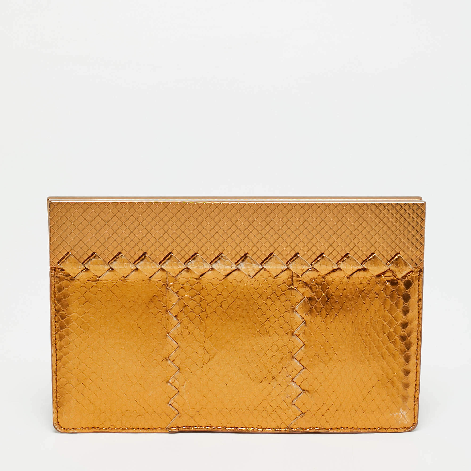 Pre Owned Bottega Veneta Frame Bronze Snake Leather Clutch