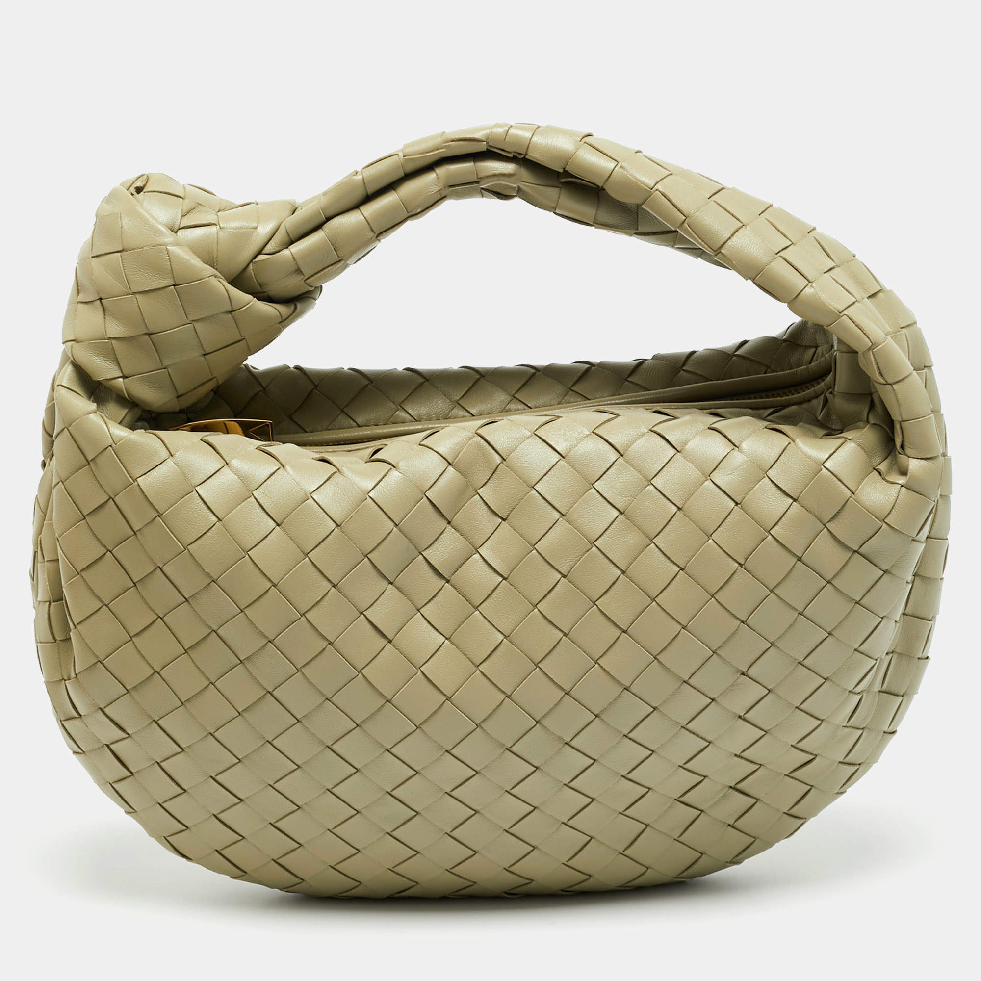 Pre Owned Bottega Veneta Jodie Teen Olive Green Intrecciato Leather Hobo