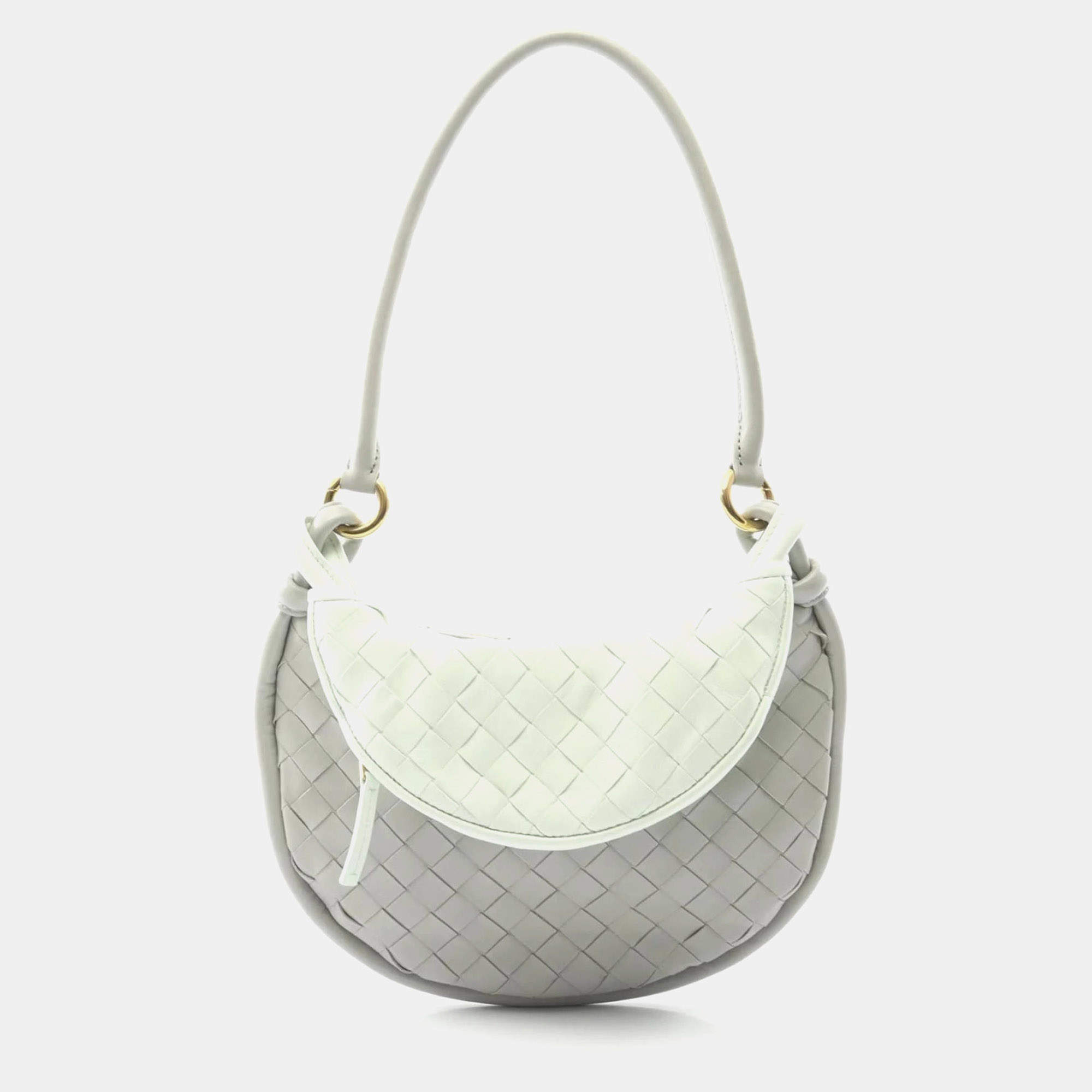 Pre Owned Bottega Veneta Small Gemelli Intrecciato Shoulder Bag Leather Gray And Green