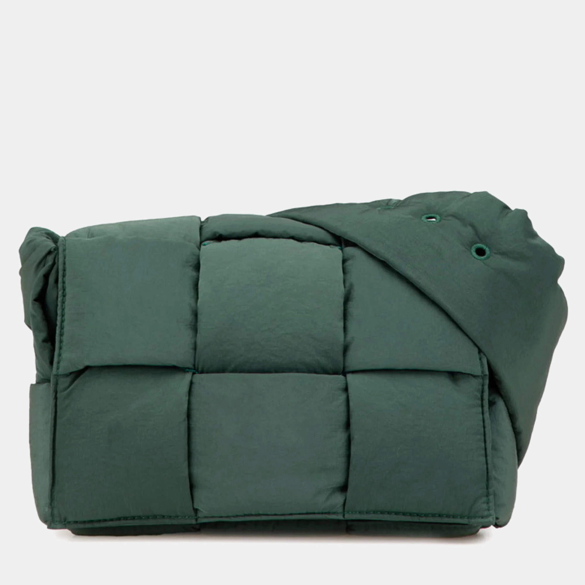 Pre Owned Bottega Veneta Padded Tech Cassette Small Shoulder Bag Khaki Polyamide