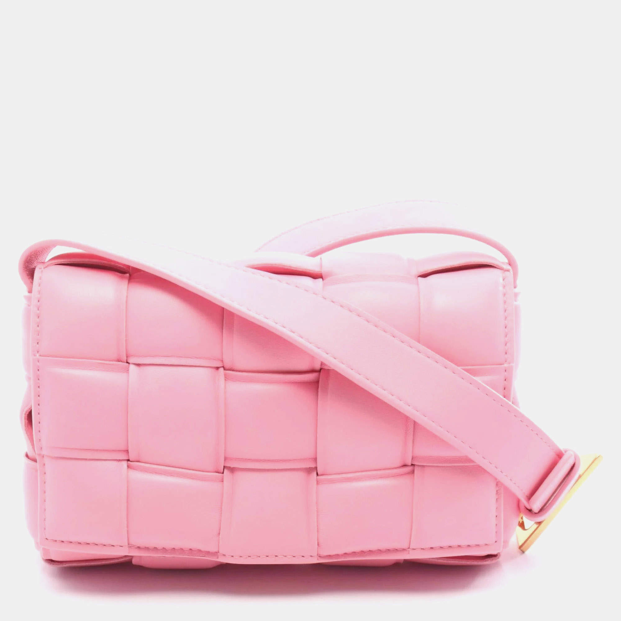 Pre Owned Bottega Veneta Padded Cassette Intrecciato Shoulder Bag In Pink Leather