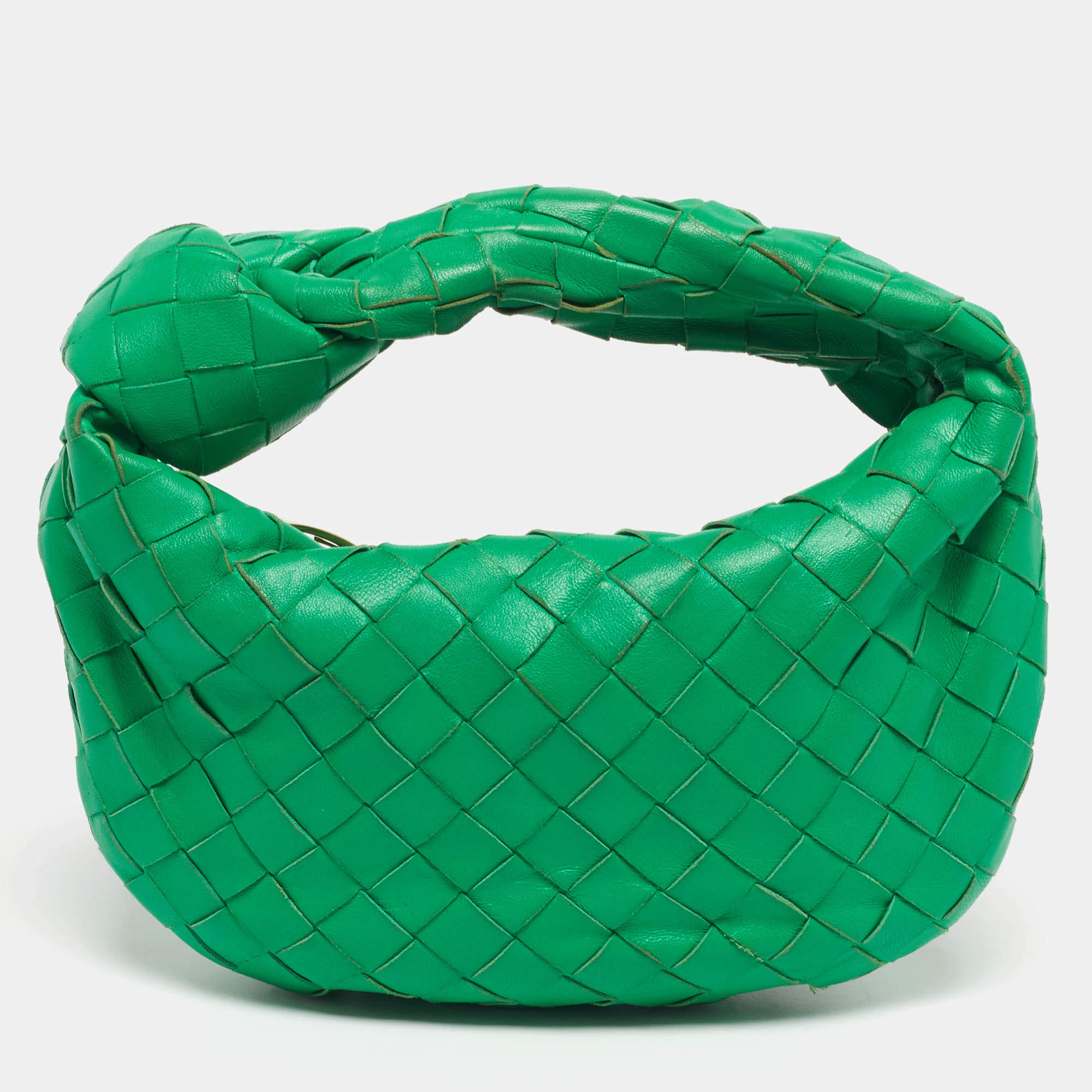 Pre Owned Bottega Veneta Jodie Green Intrecciato Leather Hobo
