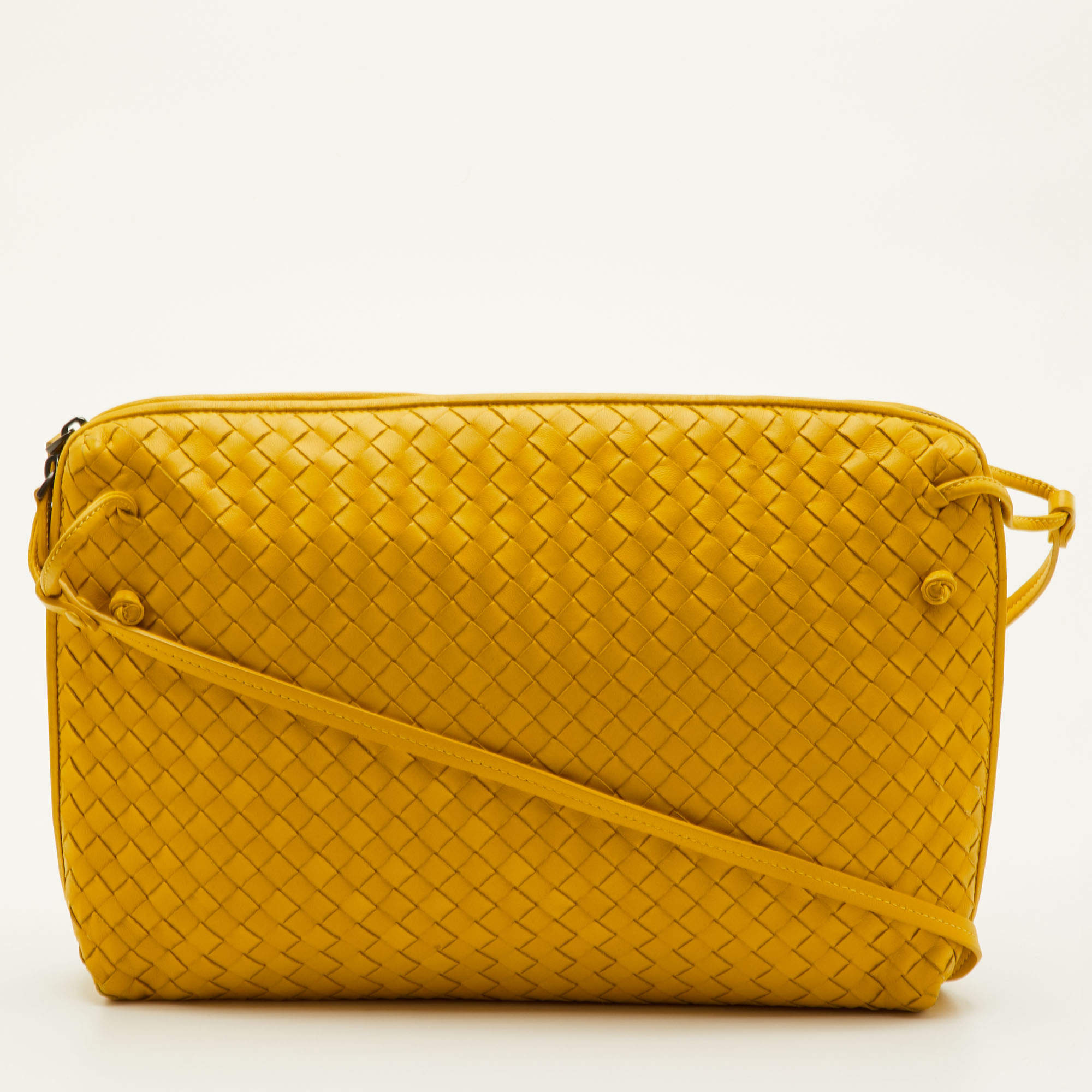 مملوكة مسبقًا Bottega Veneta BV Nodini Yellow Intrecciato Leather Shoulder Bag