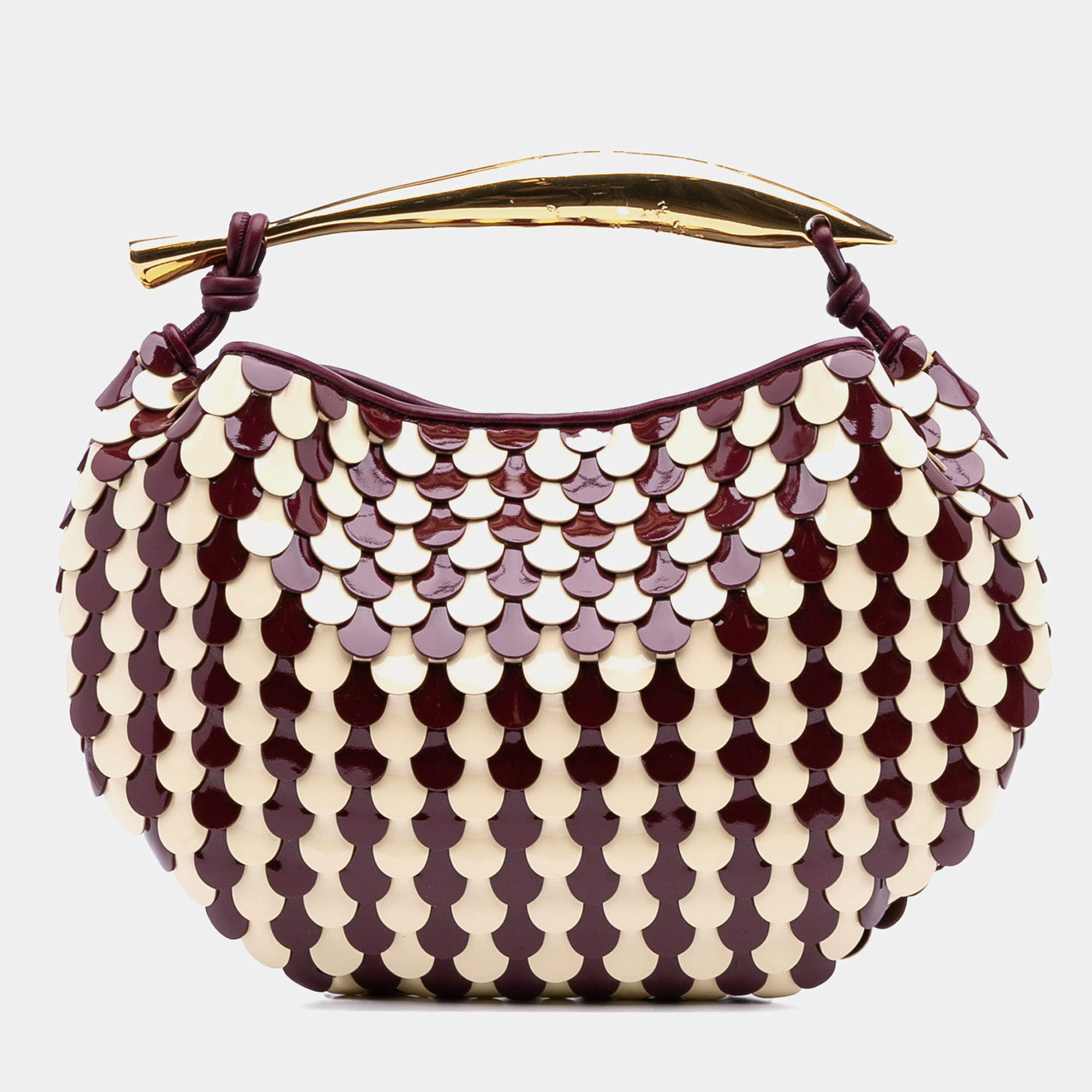 Pre Owned Bottega Veneta Red Patent Sardine Scale Bag