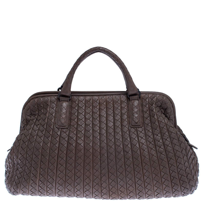 Pre Owned Bottega Veneta Brown Intrecciato Leather Satchel