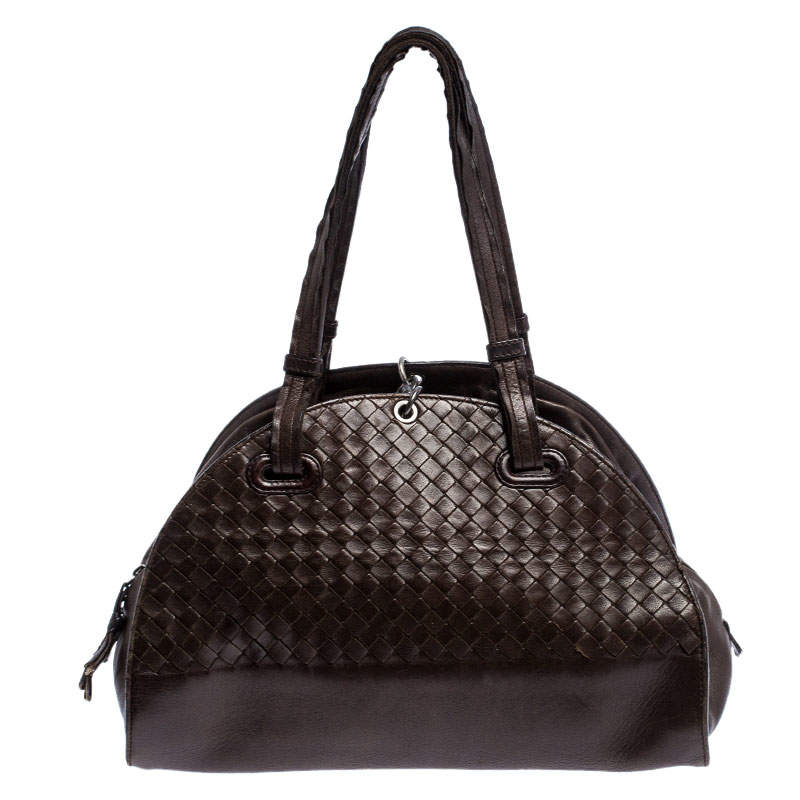 Pre Owned Bottega Veneta Brown Intrecciato Leather Satchel