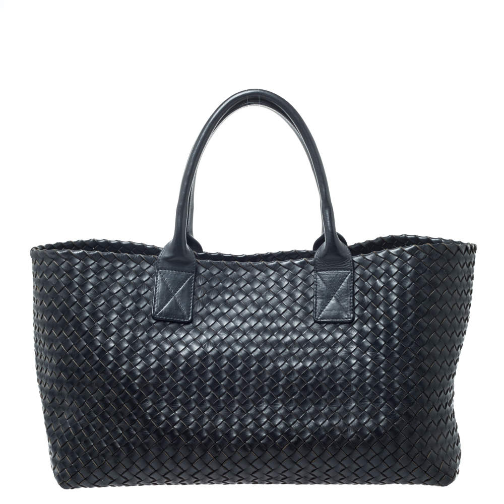 Pre Owned  Bottega Veneta Black Intrecciato Leather Medium Cabat Tote