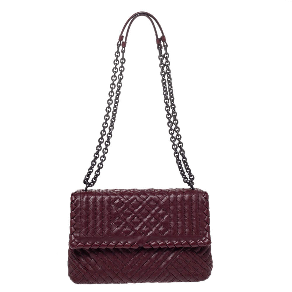 Bottega Veneta Burgundy Woven Leather Small Olimpia Shoulder Bag
